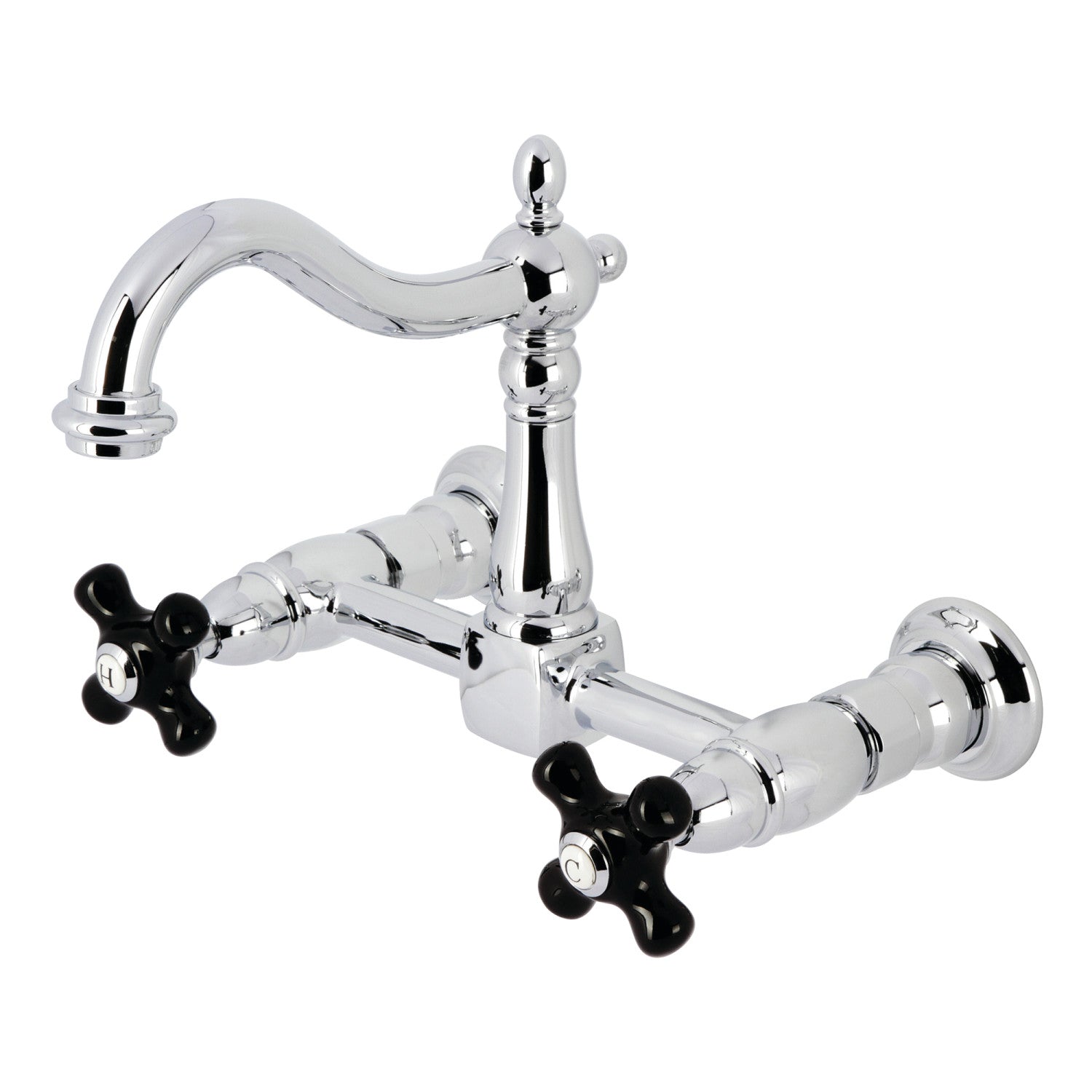 Kingston Heirloom KS1261PKX - Robinet de cuisine à deux poignées 2 trous Wall Mount Bridge, chrome poli