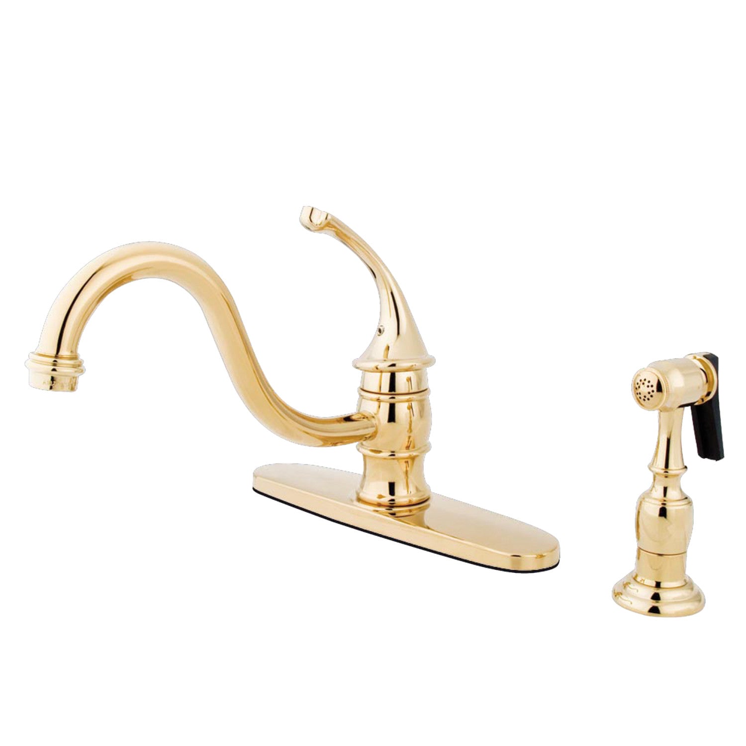 Kingston Tulare KB3572GLBS - Georgian Single-Handle 2-or-4 Hole Kitchen Faucet with Brass Sprayer, Polished Brass