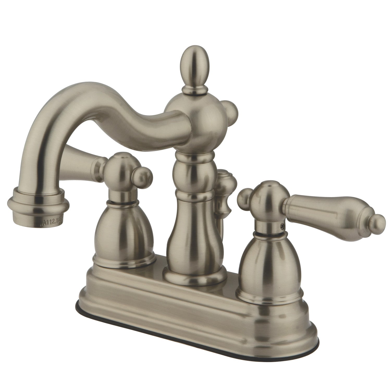 Kingston Heirloom KB1608AL - Heritage Double-Handle 3-Hole Deck Mount 4-Inch Centerset Bathroom Faucet with Pop-Up Drain, Brushed Nickel