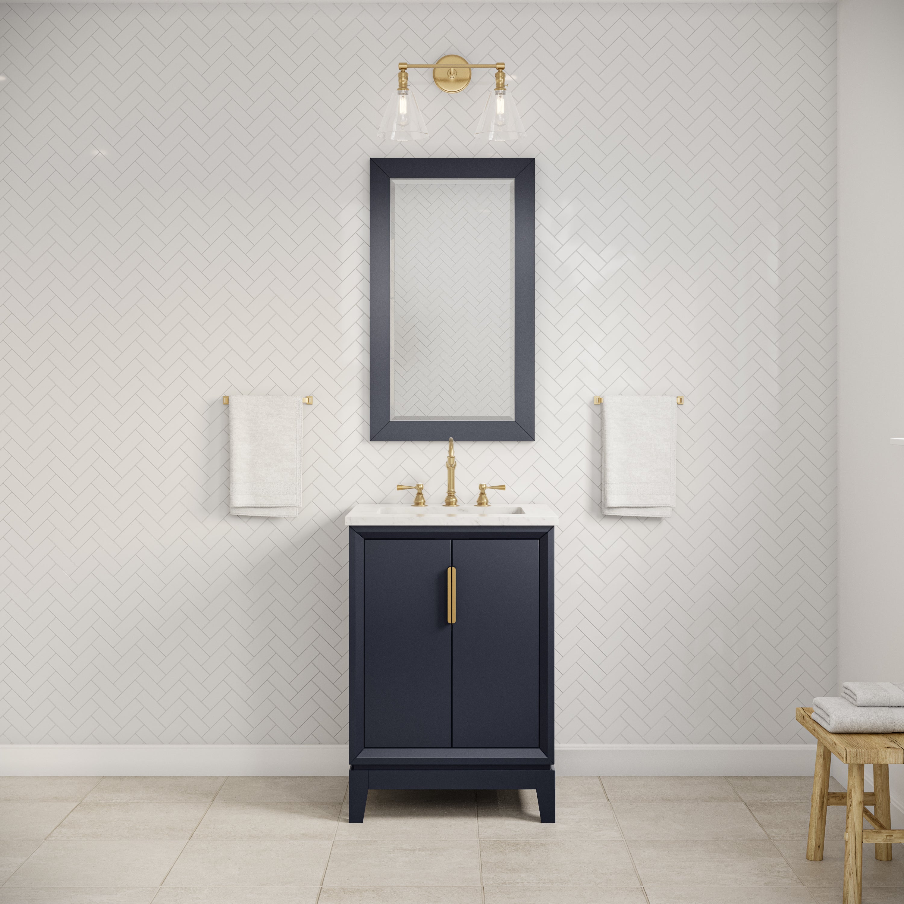 Kingston Luxe EL24CW06MB - 24 in. x 22 in. Bathroom Vanity Carrara White Marble Top, Monarch Blue