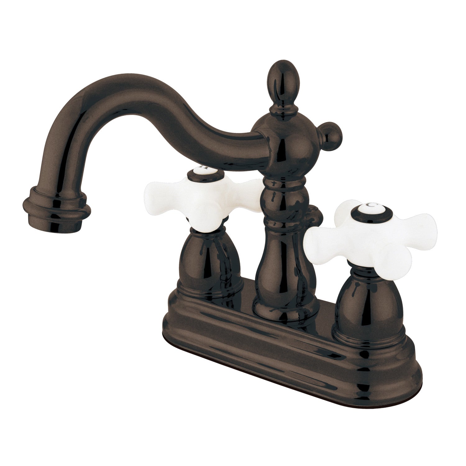 Kingston Heirloom KS1605PX - Heritage Double-Handle 3 trous montage sur plage 4-Inch Centerset Robinet de salle de bains avec laiton à tirette, bronze frotté à l'huile