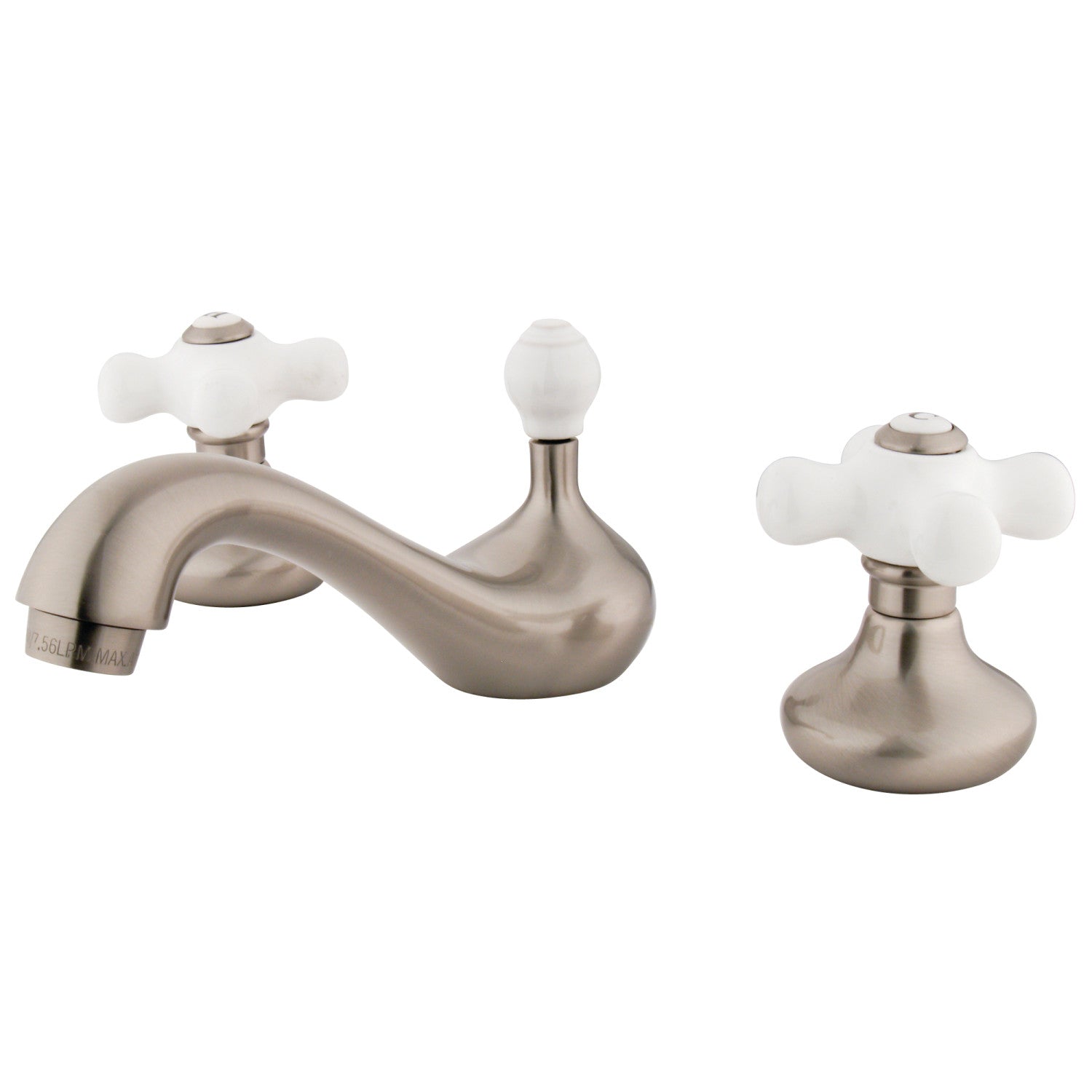 Kingston Heirloom KS948CX Robinet de salle de bain à deux poignées 3 trous Widespread Mount avec drain à tirette ABS, Nickel brossé