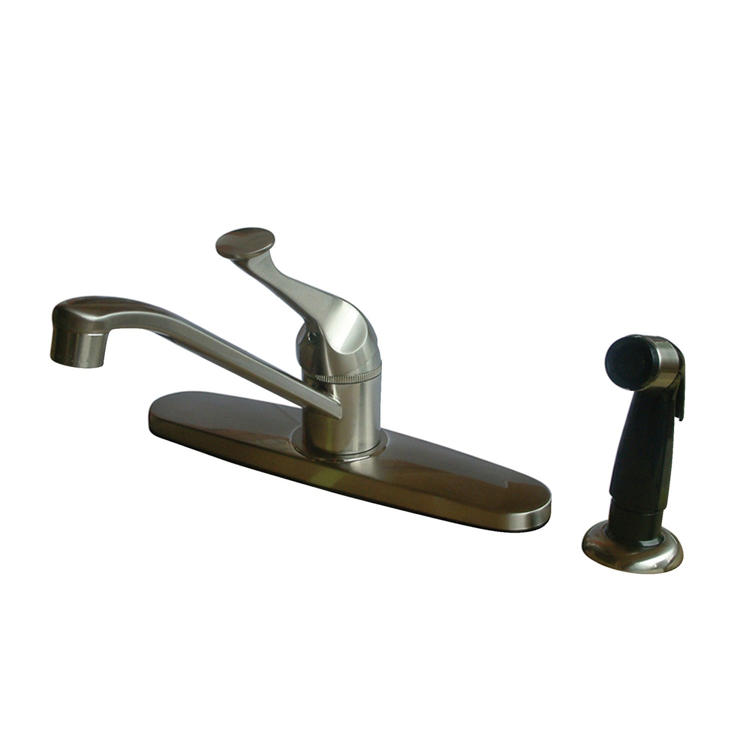 Kingston Tulare KB572SN - Robinet de cuisine à une poignée Chatham 4 trous 8" avec pulvérisateur latéral, nickel brossé