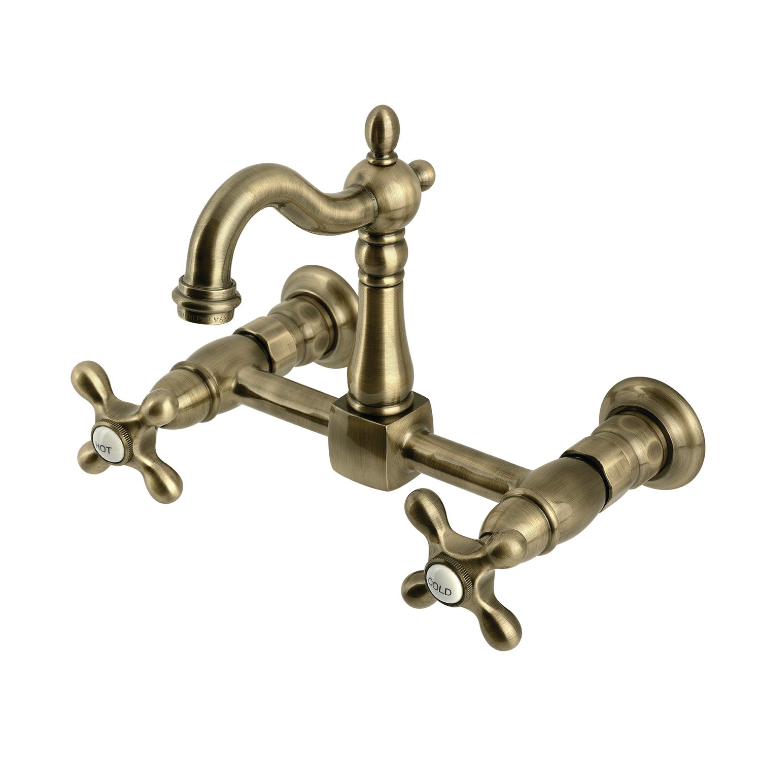 Kingston Heirloom KS2443AX - Robinet de cuisine à deux poignées Heritage 2 trous Wall Mount Bridge, laiton antique