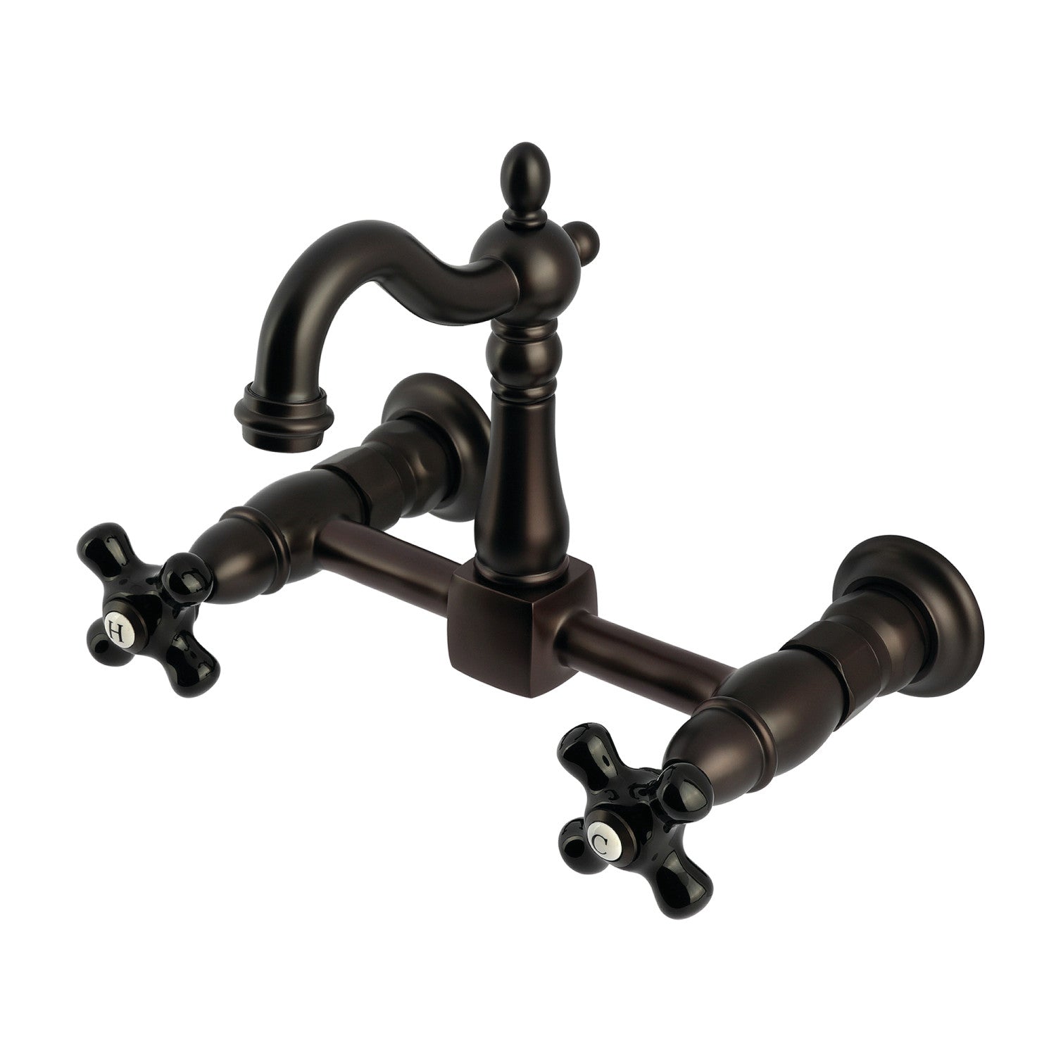Kingston Heirloom KS2445PKX - Robinet de cuisine à double poignée 2 trous Wall Mount Bridge, bronze à l'huile frotté