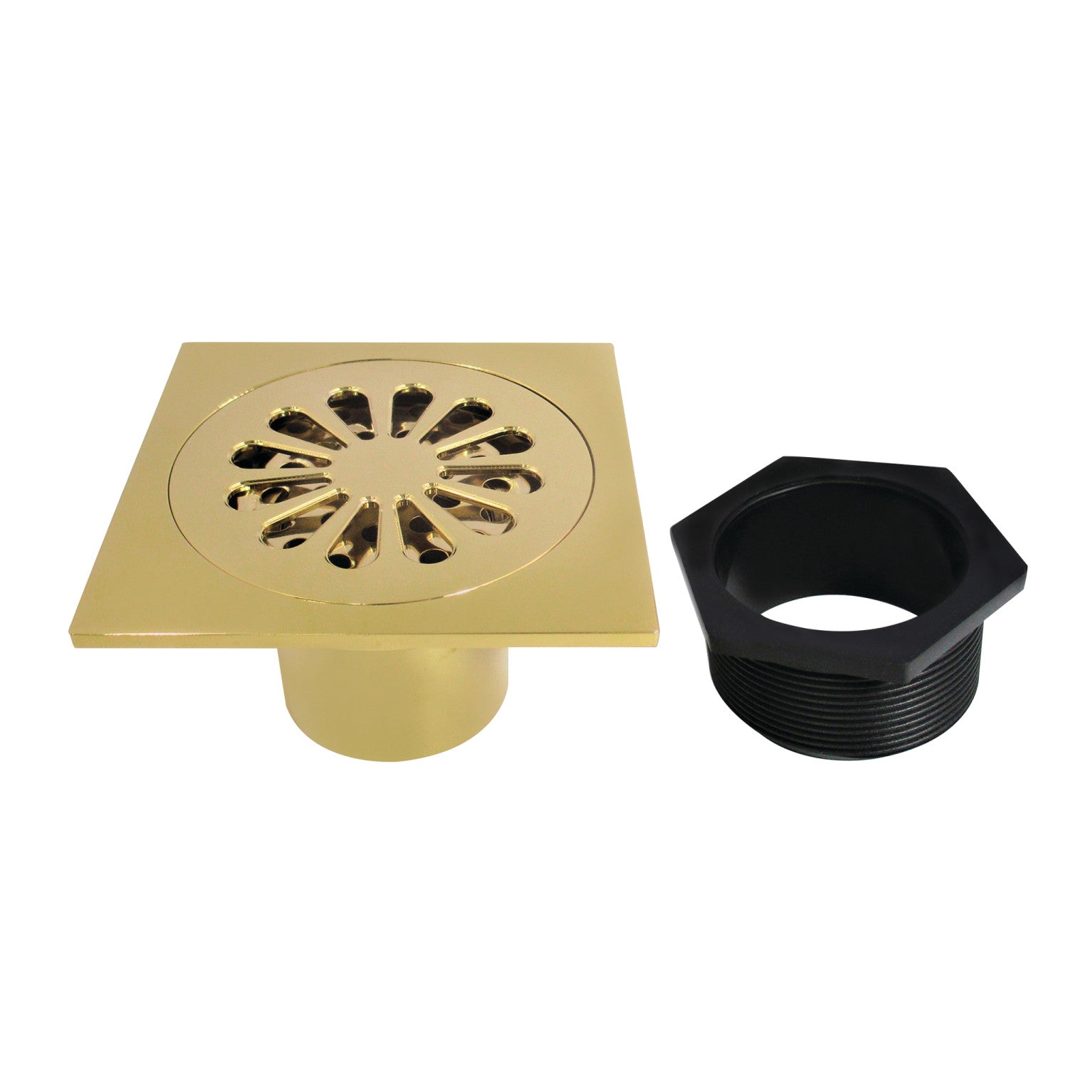 Kingston Watercourse BSF4161BB 4-Inch Brass Square Grid Shower Drain with Hair Strainer, Brushed Brass