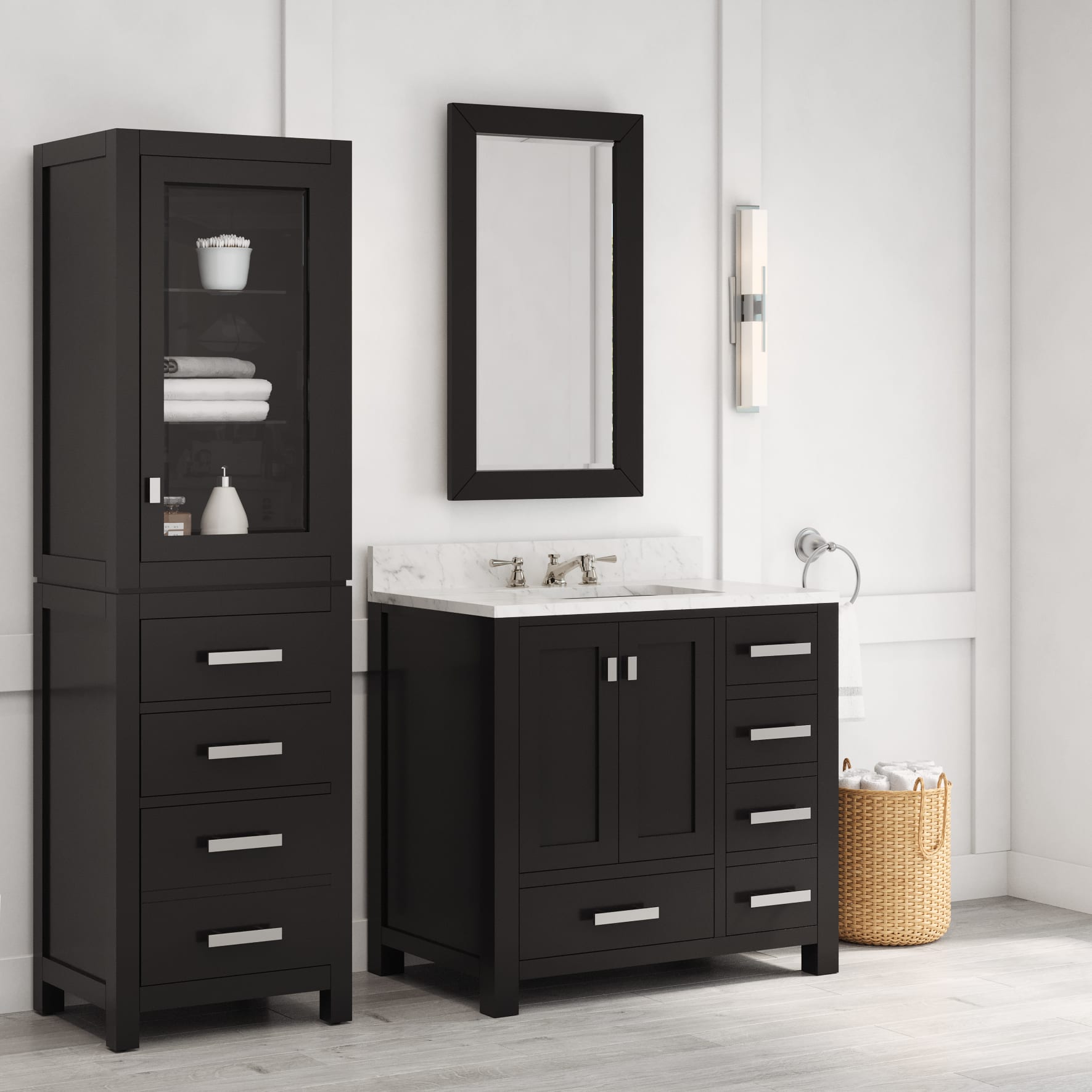 Kingston Luxe MS36CW01ES - 36 in. x 21.5 in. Bathroom Vanity Marble Top in Carrara White and White Basin, Espresso