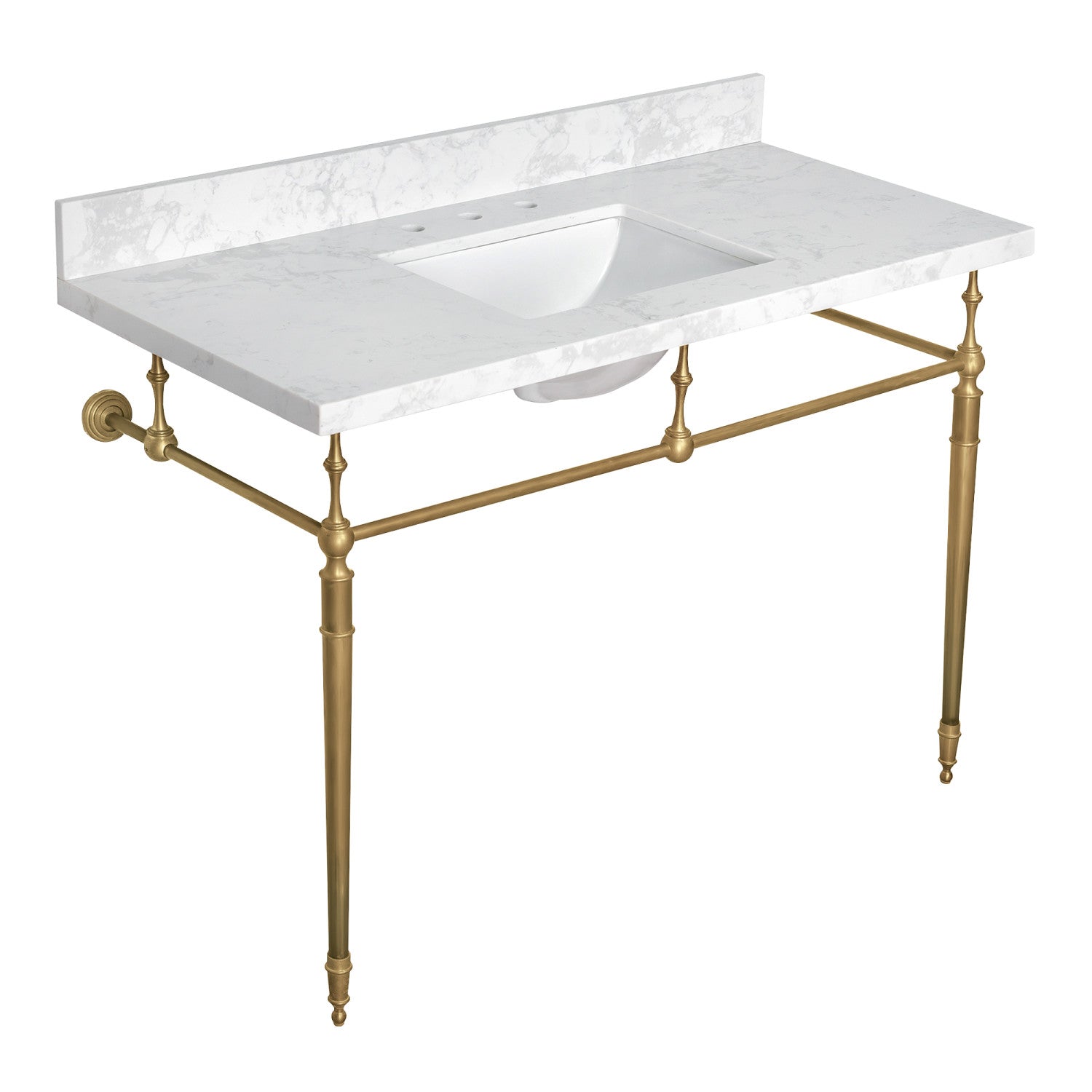 Kingston Mayorca KVPB4922W38CRV7 49-Inch Quartz Console Sink with Brass Legs (8-Inch, 3-Hole), Quartz White/Brushed Brass