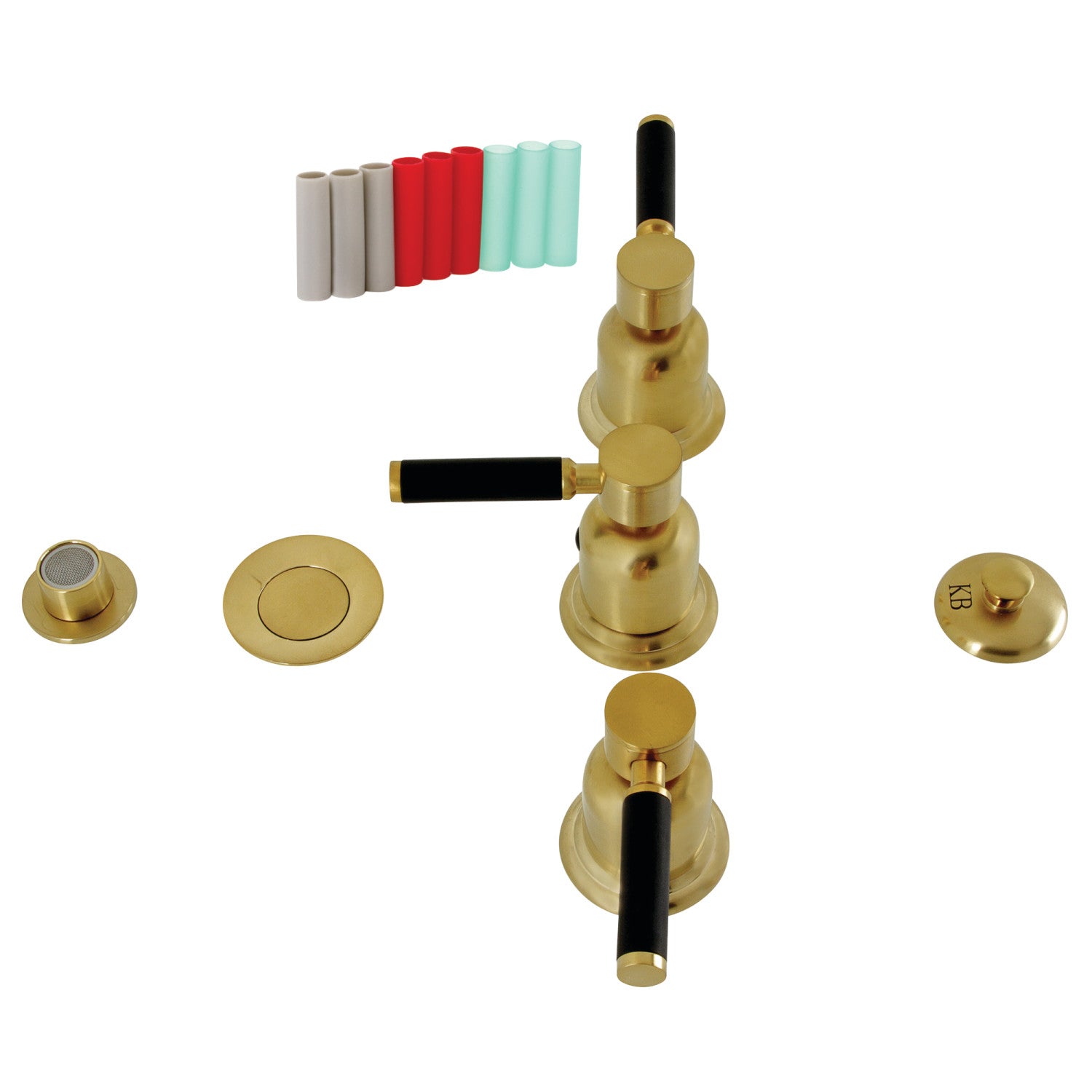 Kingston Sona KB6327DKL - Robinet de bidet vertical Kaiser à trois poignées avec laiton à tirette, laiton brossé