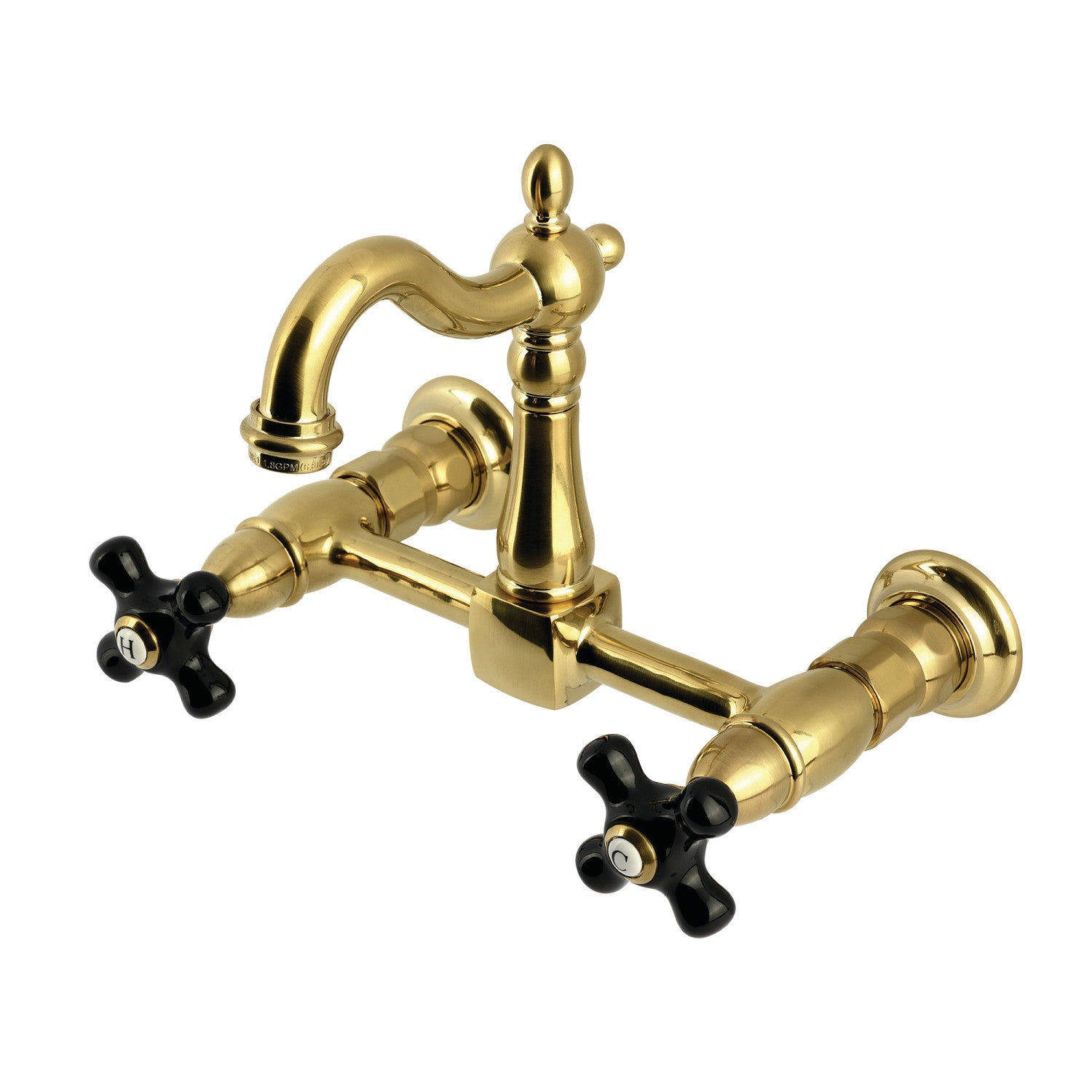 Kingston Heirloom KS2447PKX - Robinet de cuisine à deux poignées 2 trous Wall Mount Bridge, laiton brossé