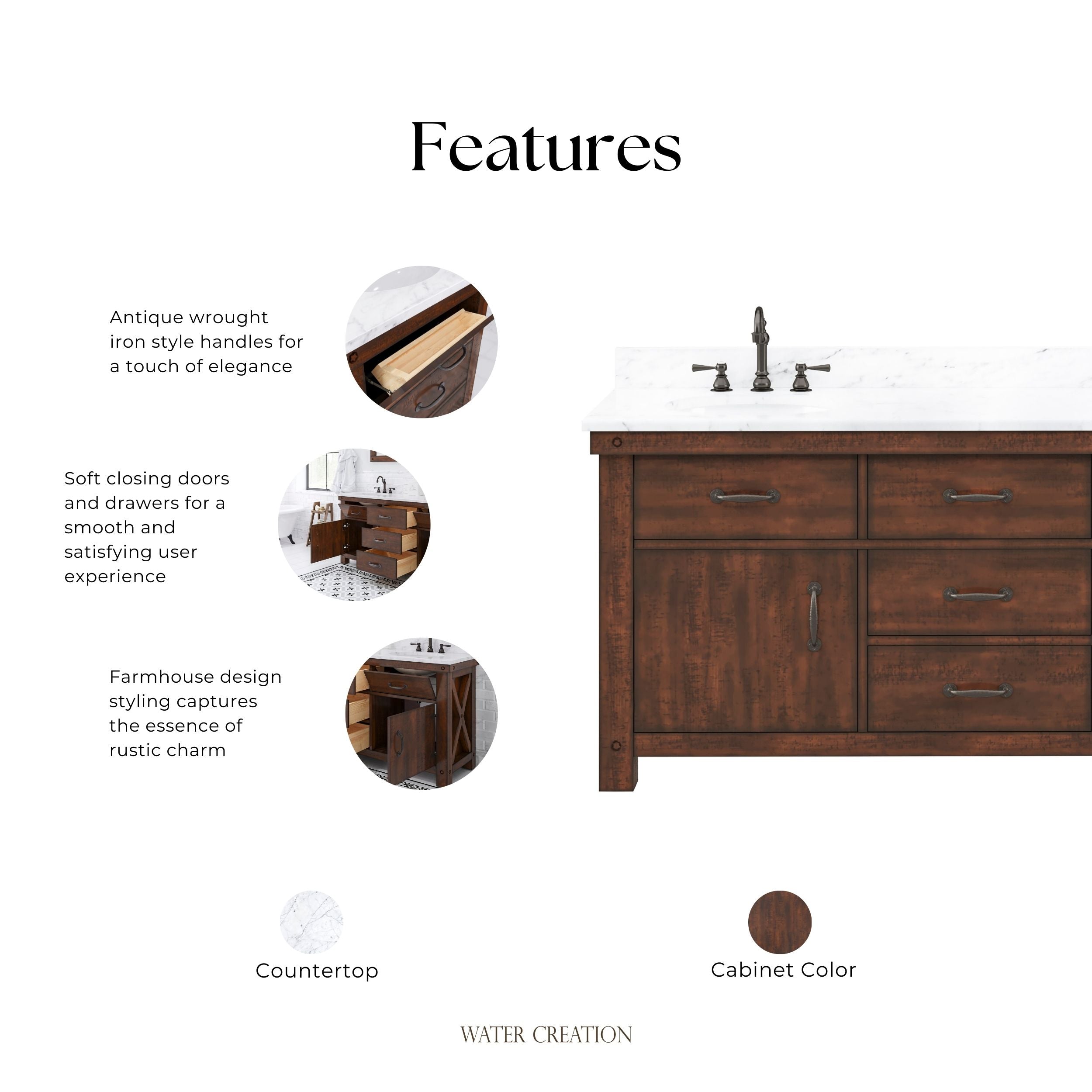 Kingston Luxe AB72CW03RS - 72 in. x 22 in. Bathroom Vanity Marble Top and White Basin, Rustic Sierra