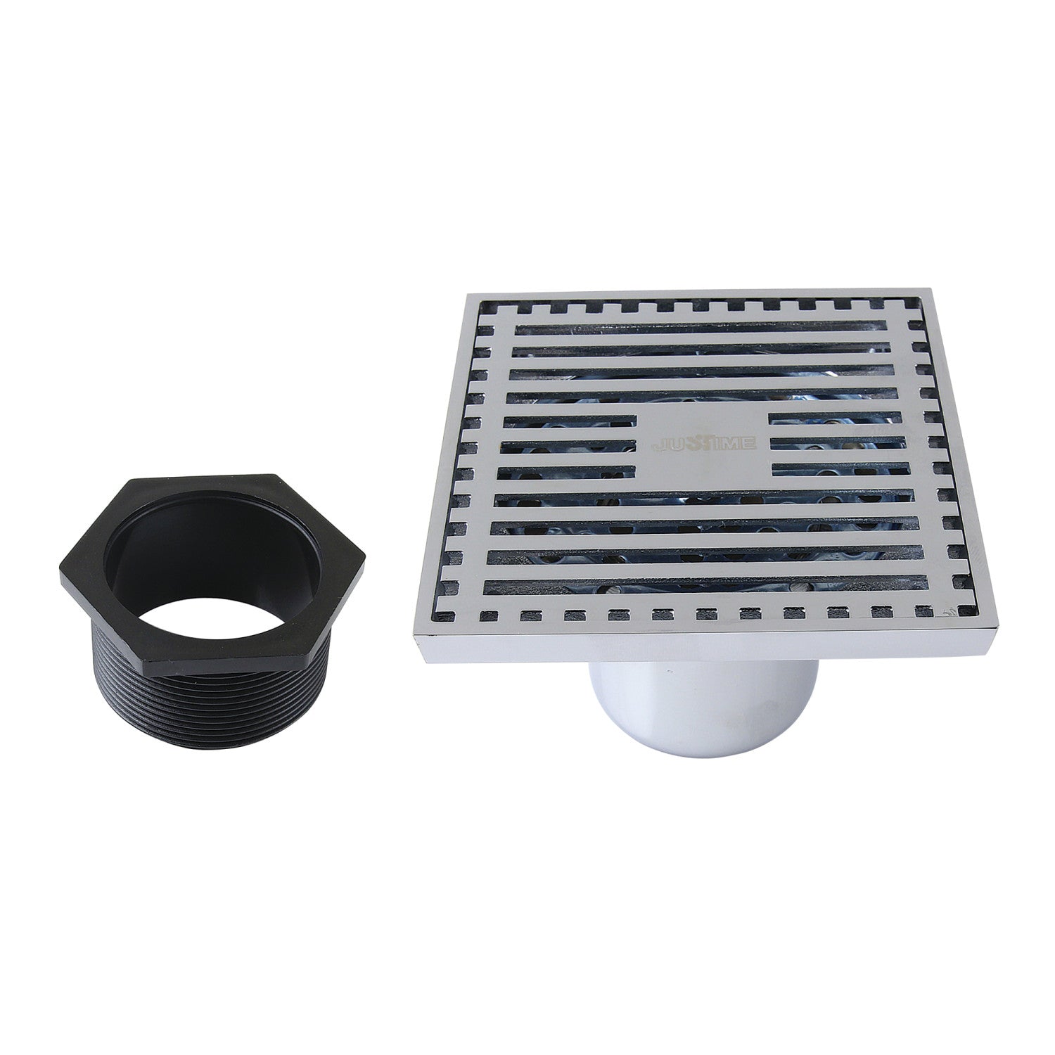 Kingston Watercourse BSF4464C 4-Inch Brass Square Grid Shower Drain with Hair Strainer, Polished Chrome
