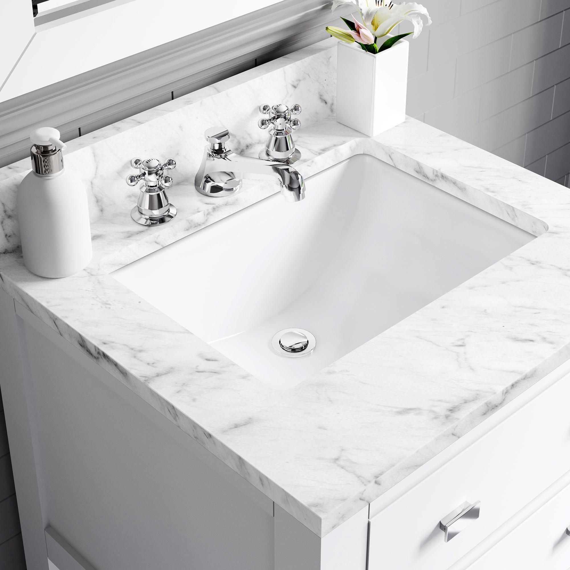 Kingston Luxe MA24CW01PW - 24 in. x 21.5 in. Bathroom Vanity Carrara White Marble Top, Carrara White