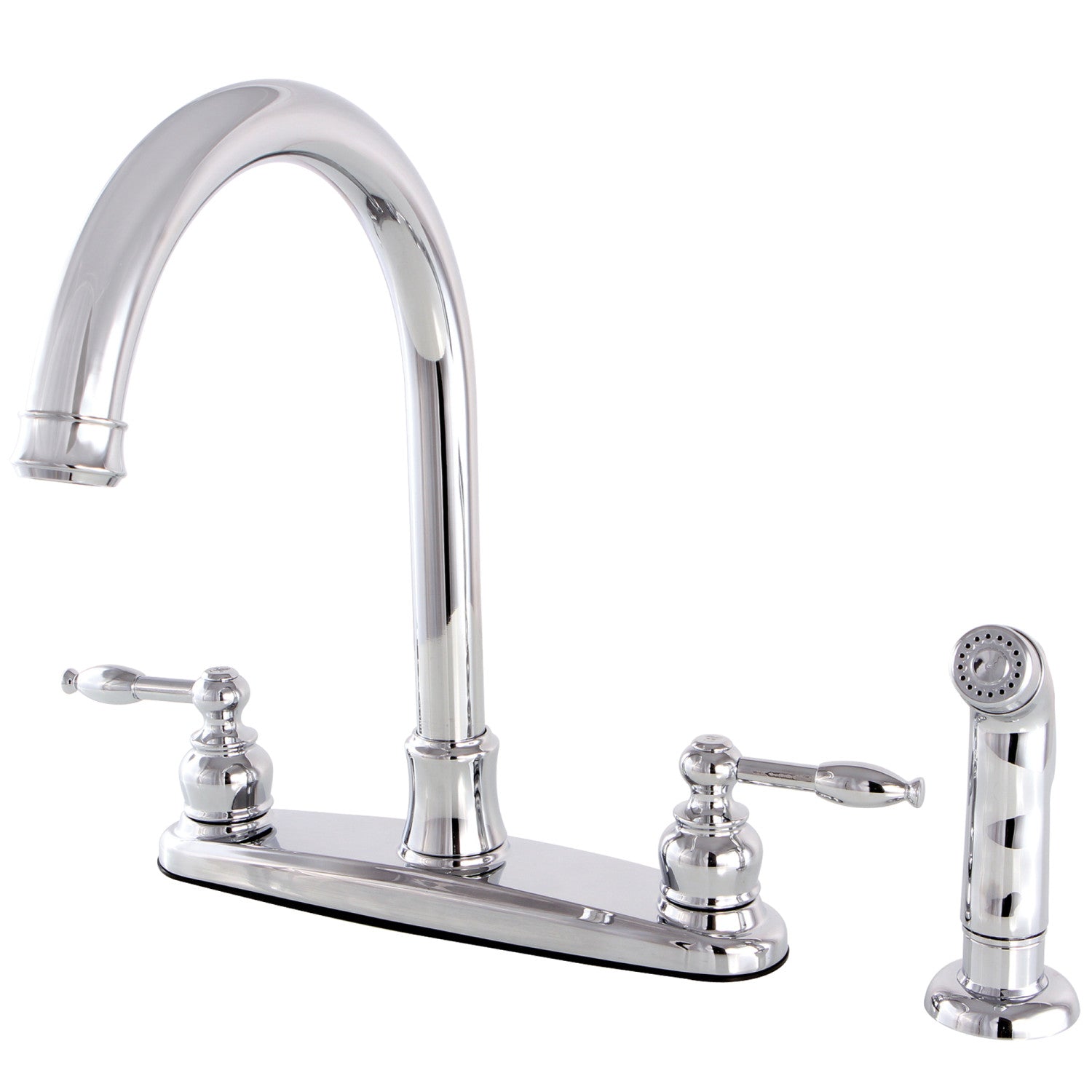 Kingston Tulare FB7791KLSP - Robinet de cuisine central à deux poignées Knight 4 trous 8" avec pulvérisateur latéral, chrome poli