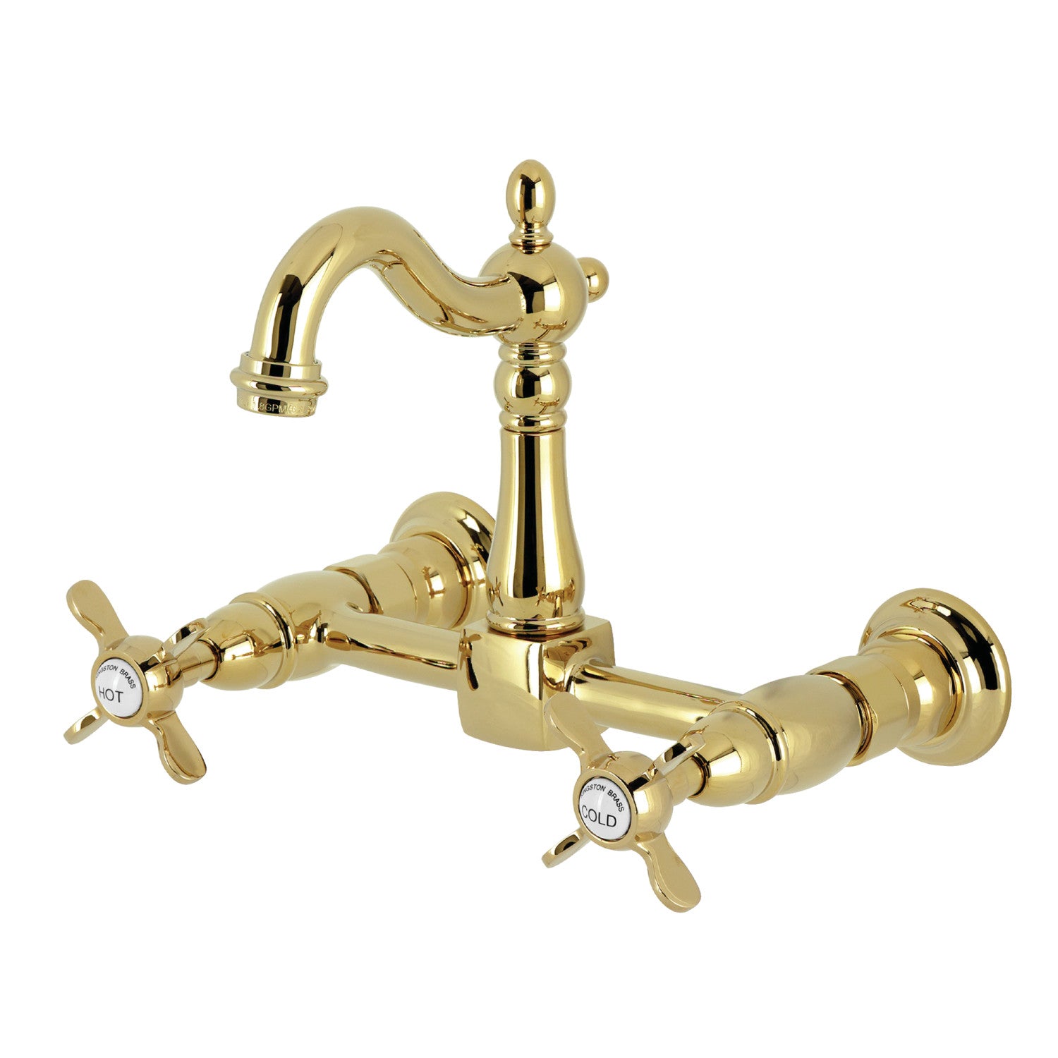 Kingston Heirloom KS2442BEX - Robinet de cuisine à deux poignées 2 trous Wall Mount Bridge, laiton poli