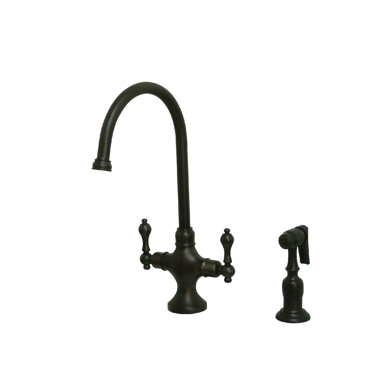 Kingston Tulare KS1765ALBS - Robinet de cuisine deux poignées vintage 2 trous avec pulvérisateur en laiton, bronze frotté à l'huile