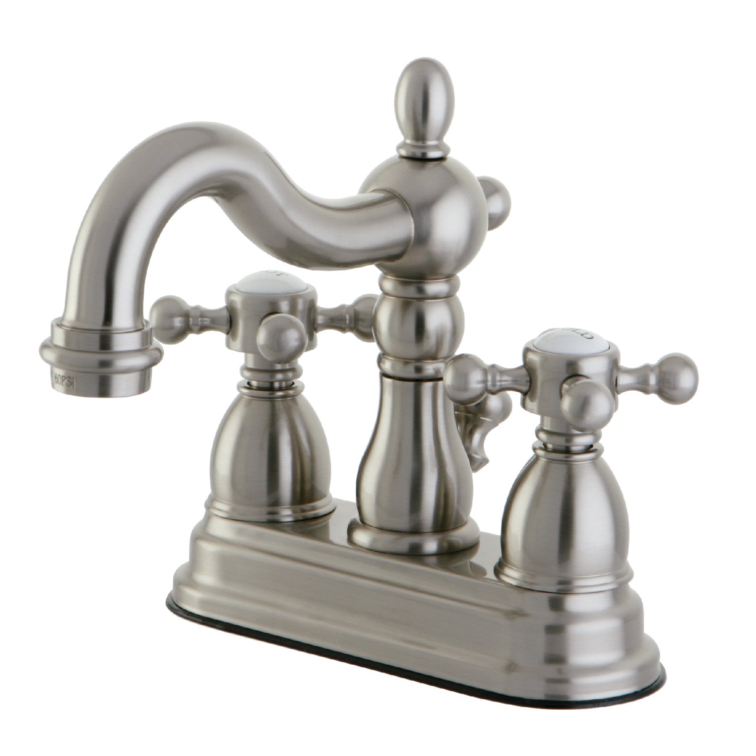 Kingston Heirloom KS1608BX - Heritage Double-Handle 3 trous montage sur plage 4-Inch Centerset Robinet de salle de bain avec laiton à tirette, Nickel brossé