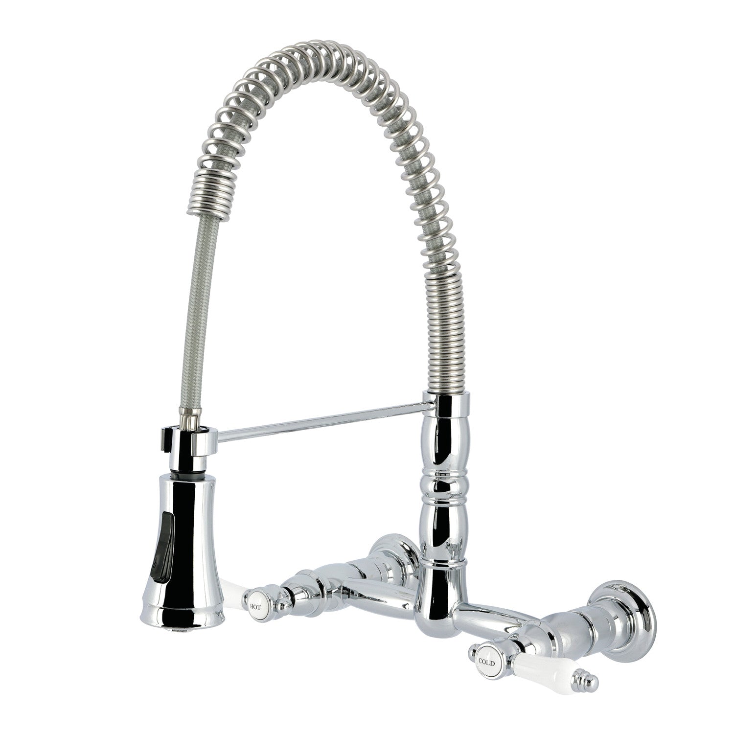 Kingston Tulare GS1241BPL - Bel-Air Double-Handle 2 trous Mur-Mount Pré-Rinçage Pont Robinet de cuisine, Chrome poli