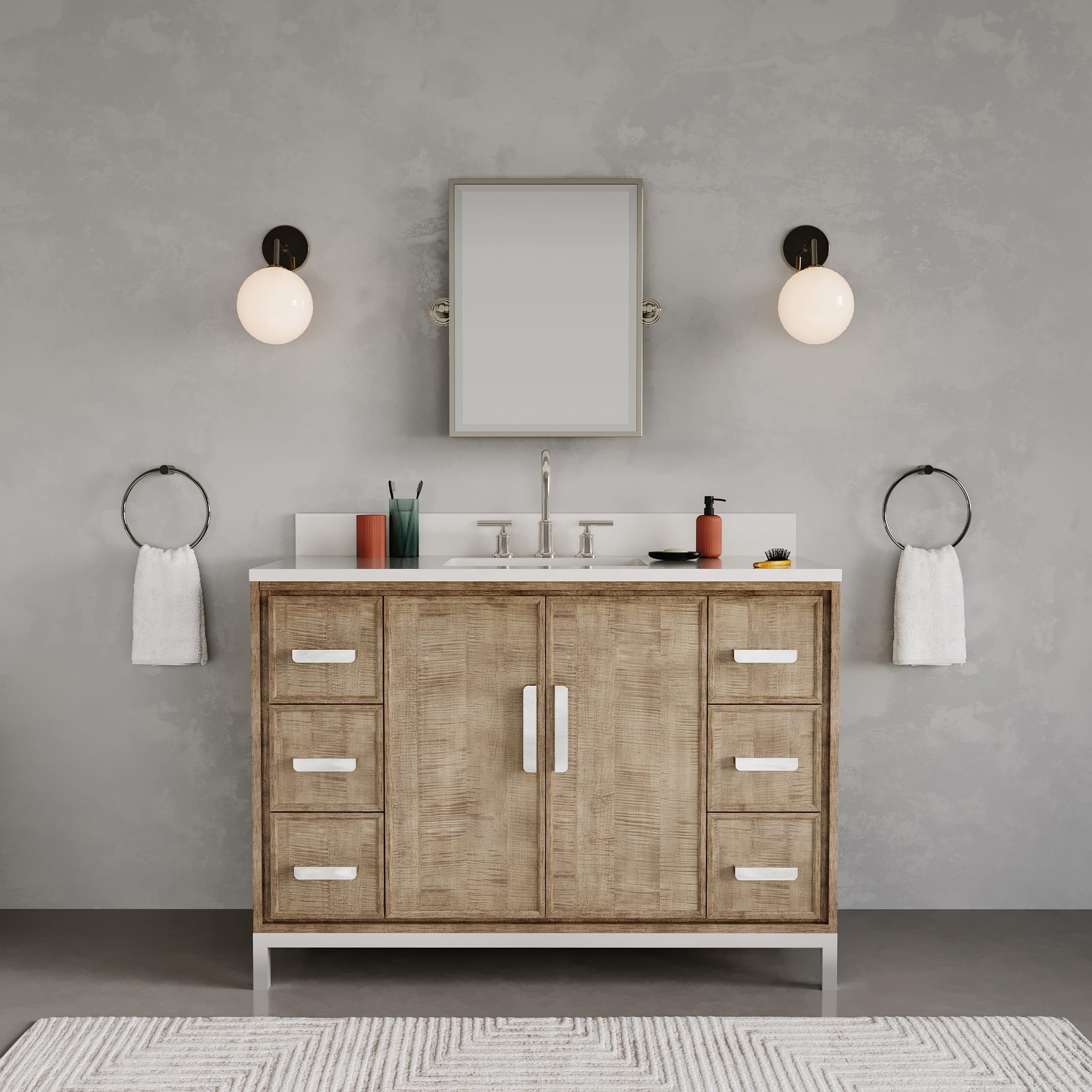 Kingston Luxe WE48QZ01LW - 48 in. x 22 in. Bathroom Vanity Single Sink with White Brook Quartz Top, Lustrous Walnut