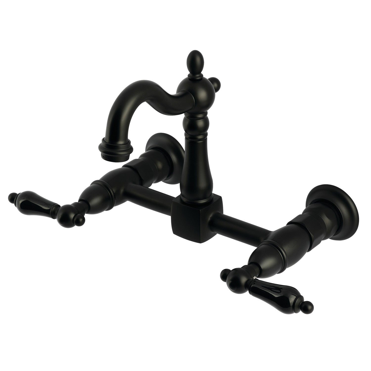 Kingston Heirloom KS2440PKL - Robinet de cuisine à deux poignées 2 trous Wall Mount Bridge, noir mat