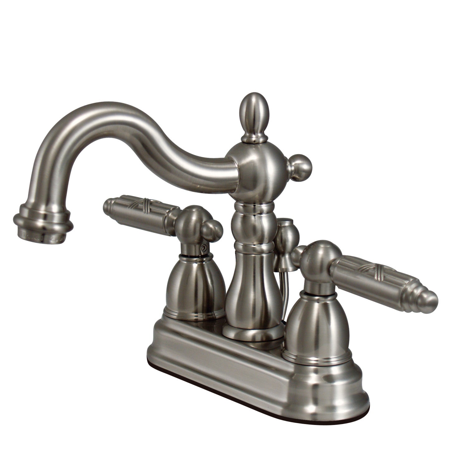 Kingston Heirloom KS1608GL - Heritage Double-Handle 3 trous montage sur plage 4-Inch Centerset Robinet de salle de bain avec laiton à tirette, Nickel brossé