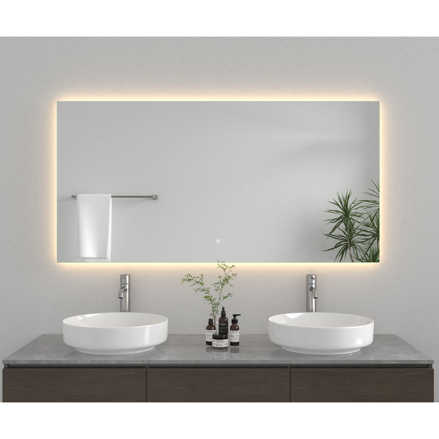 Kingston Aurora MR2036030 30-Inch x 60-Inch LED Bathroom Mirror, Back Light, Anti-Fog, Dimmable Touch Sensor Lighted Mirror, Silver