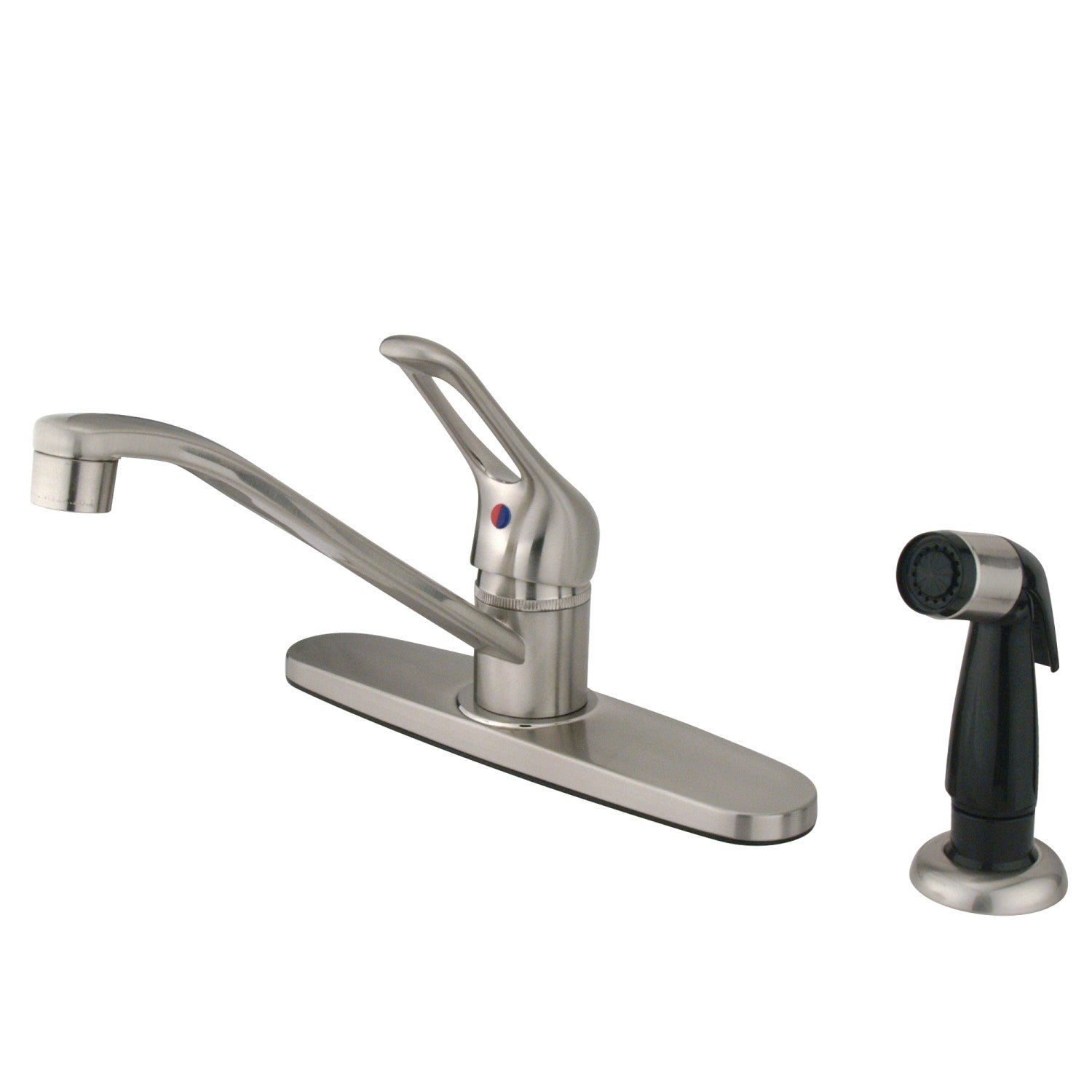 Kingston Tulare FB562SN - Wyndham One-Handle 4 trous 8 Robinet de cuisine central avec pulvérisateur latéral, nickel brossé
