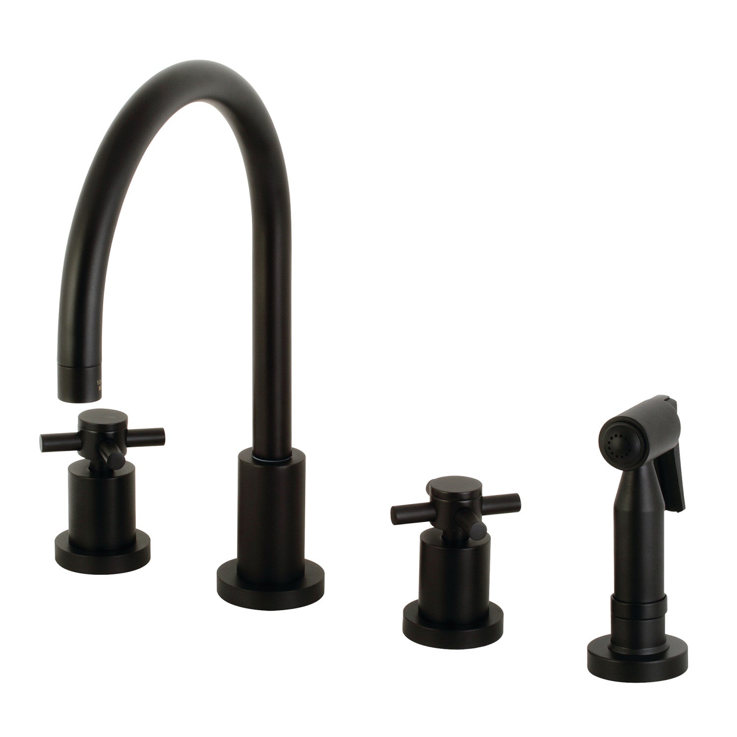 Kingston Sona KS8720DXBS - Robinet de cuisine à double poignée Concord 4 trous avec pulvérisateur en laiton, noir mat