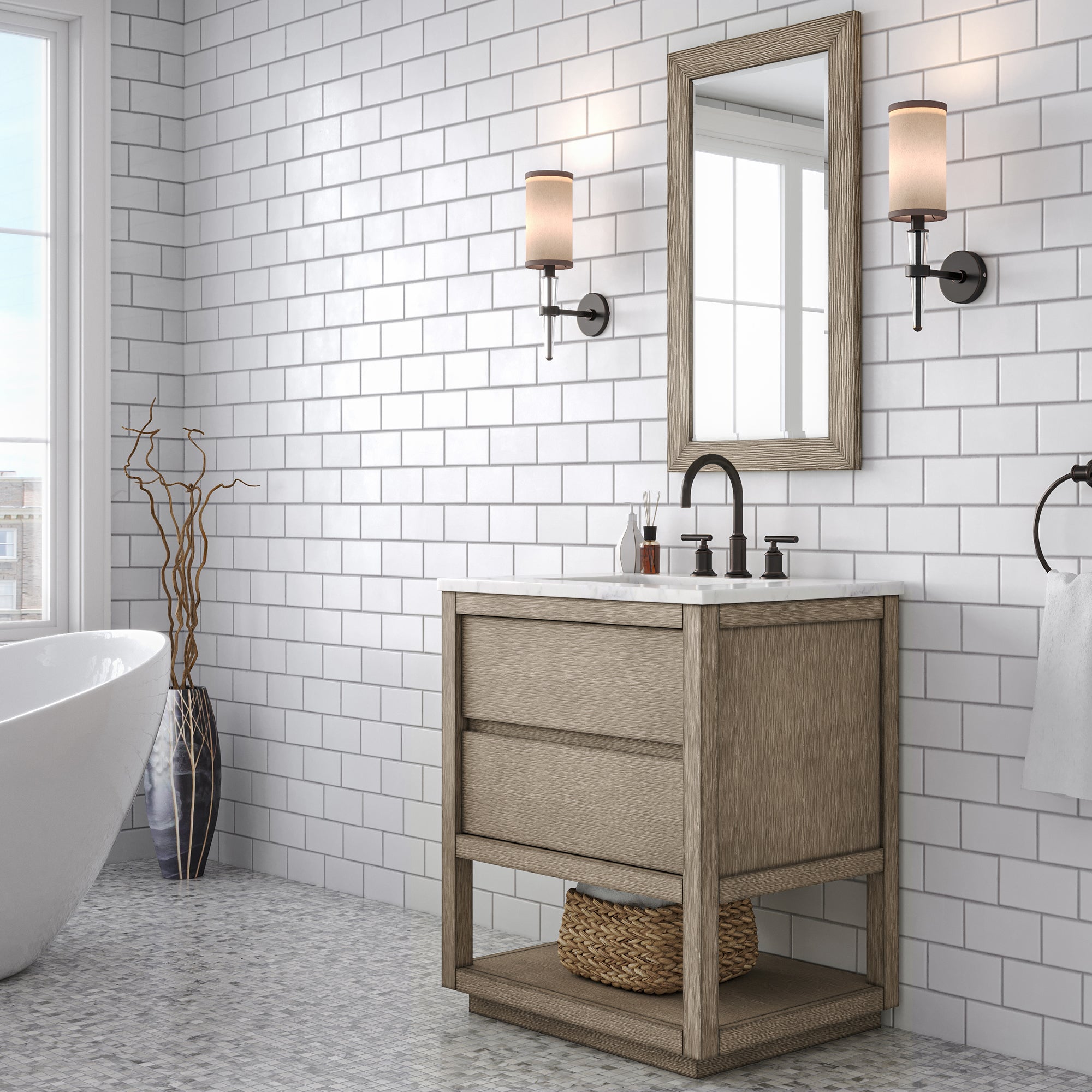 Kingston Luxe OA30CW00GK - 30 in. x 22 in. Bathroom Vanity Marble Top and White Basin, Grey Oak