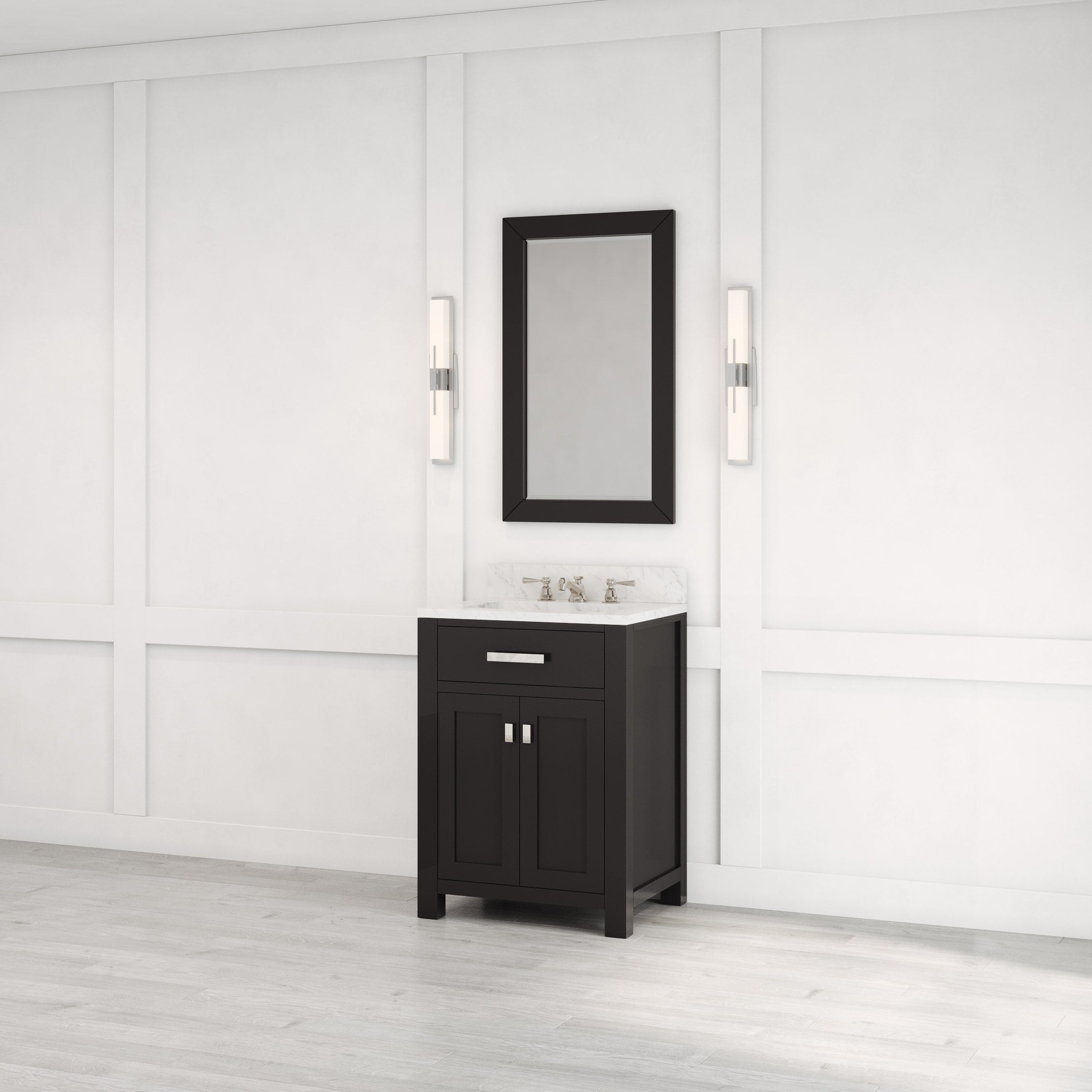 Kingston Luxe MS24CW01ES - 24 in. x 21.5 in. Bathroom Vanity Single Sink with Carrara White Marble Top, Espresso