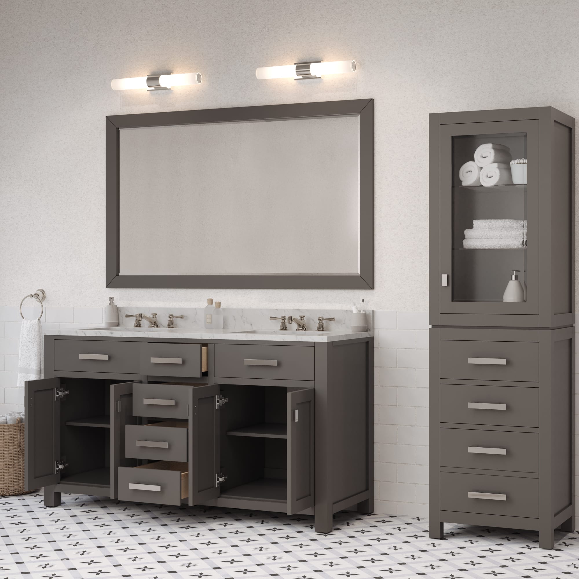 Kingston Luxe MS60CW01CG - 60 in. x 21 in. Bathroom Vanity Marble Top in Carrara White, Cashmere Grey