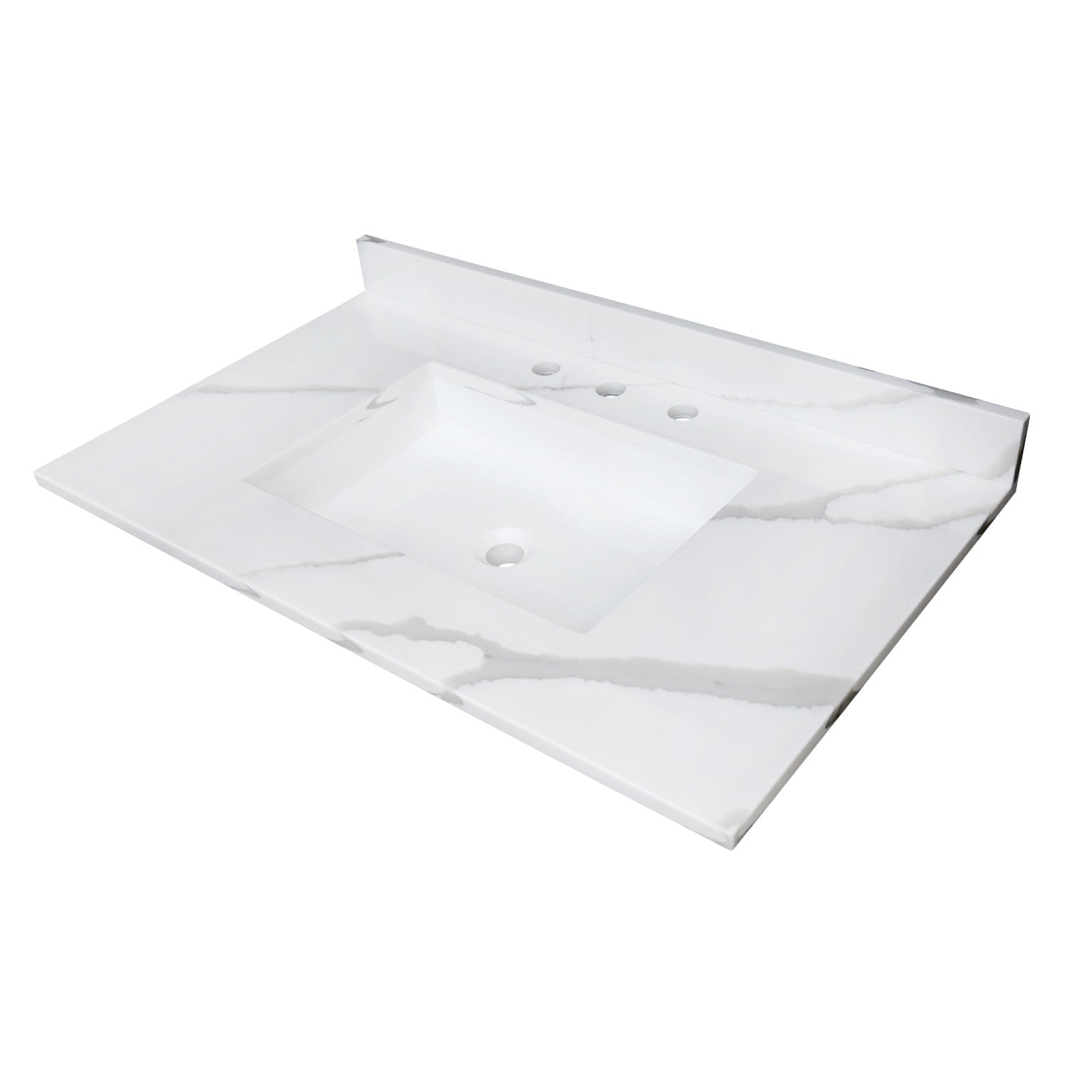 Kingston Sona KVPB3722L38SQ - Montesquieu 37-Inch Solid Surface Vanity Top (8" Faucet Drillings), Calacatta Marble White/Glossy