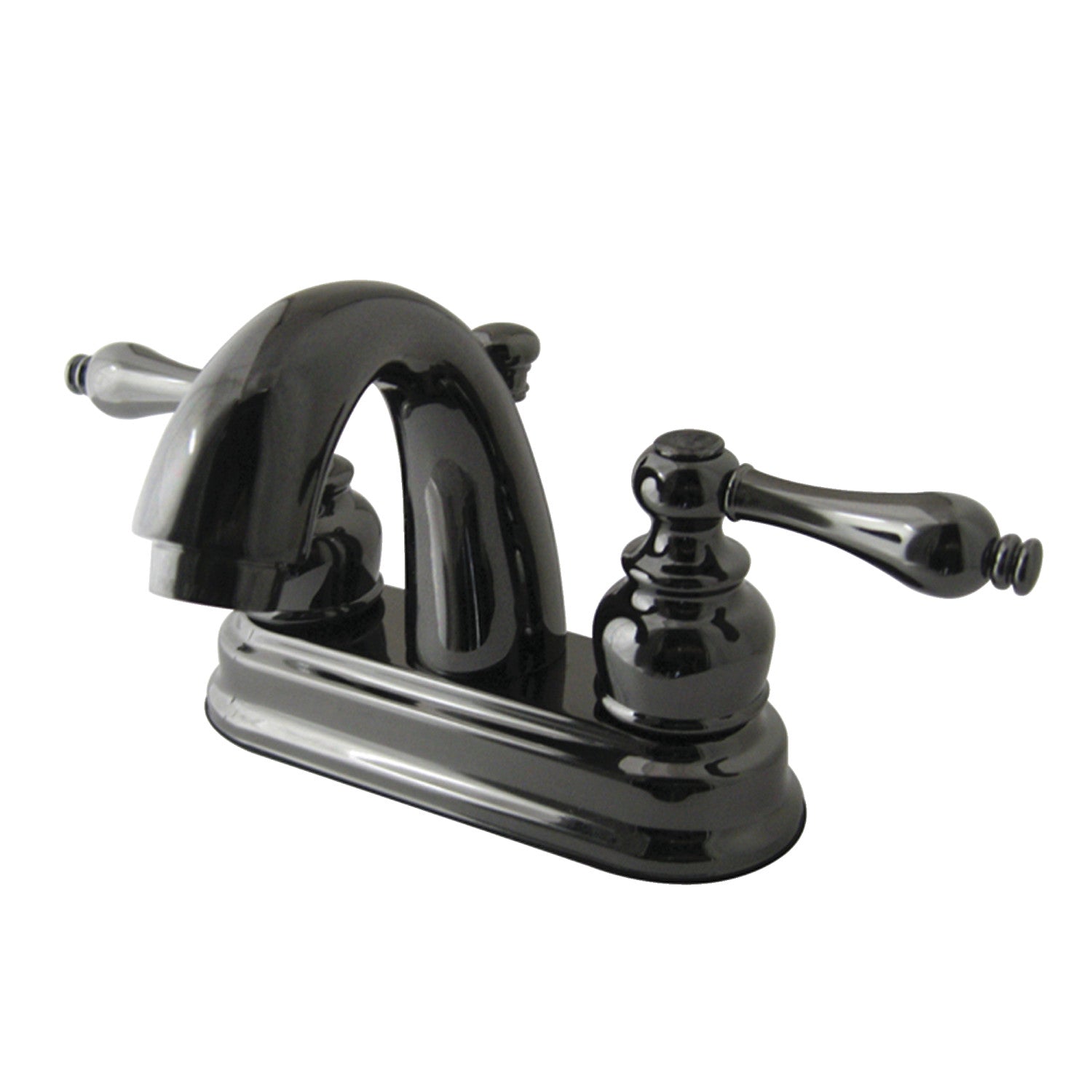 Kingston Heirloom NB5610AL - Water Onyx Double-Handle 3 trous montage sur plage 4-Inch Centerset Robinet de salle de bain avec drain à tirette, acier inoxydable noir
