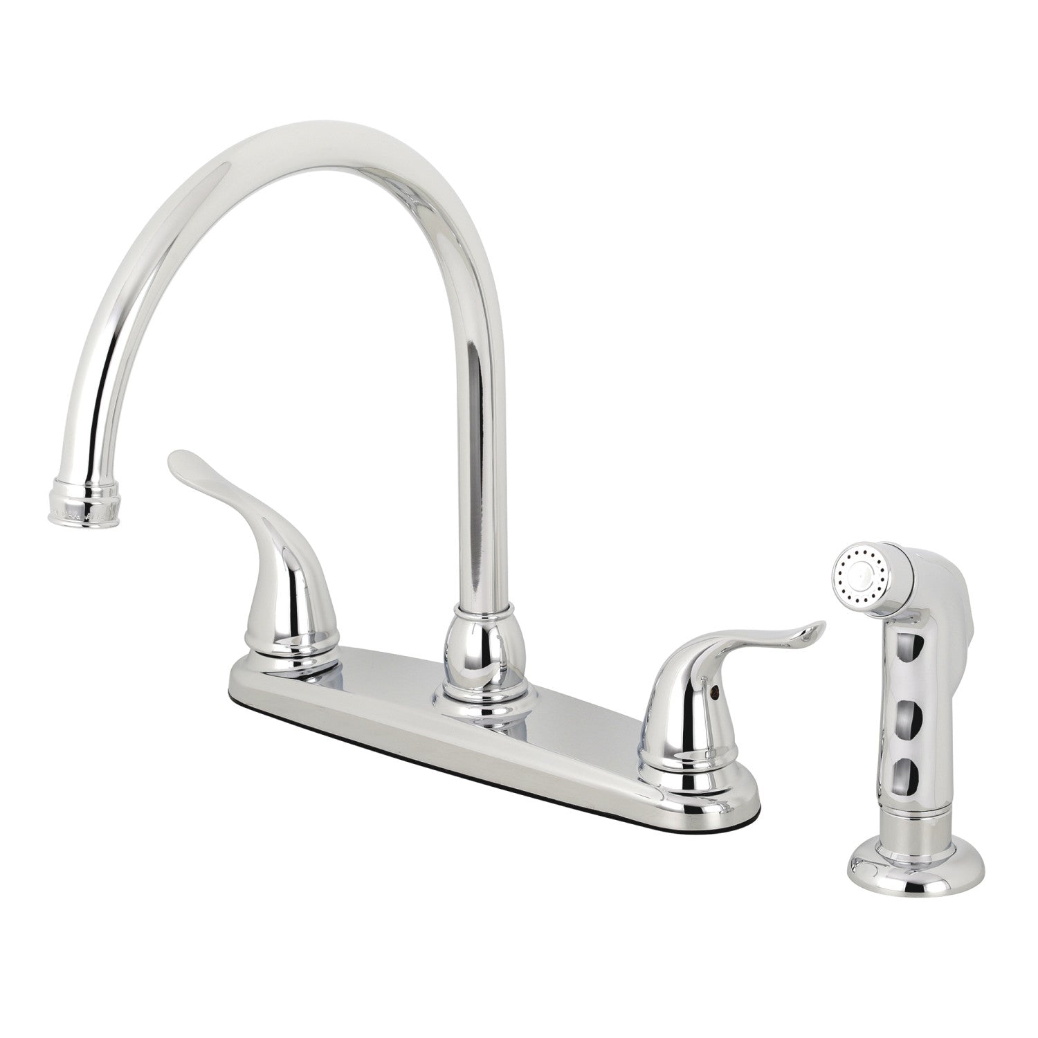 Kingston Tulare KB791YLSP - Robinet de cuisine à deux poignées Yosemite 4 trous 8" avec pulvérisateur latéral, chrome poli