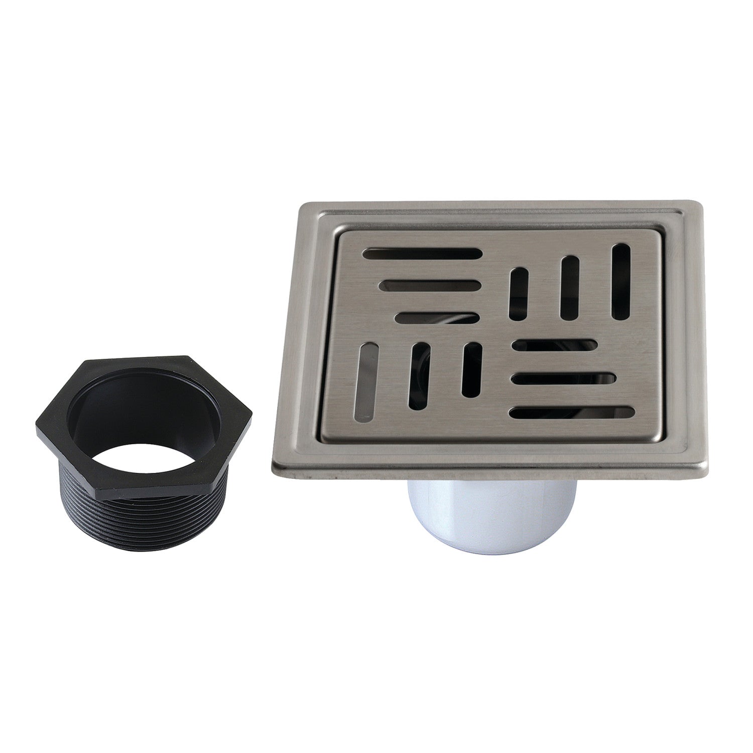Kingston Watercourse BSF4410SS 4-Inch Stainless Steel Square Shower Drain with Flange and Hair Trap, Brushed Stainless Steel