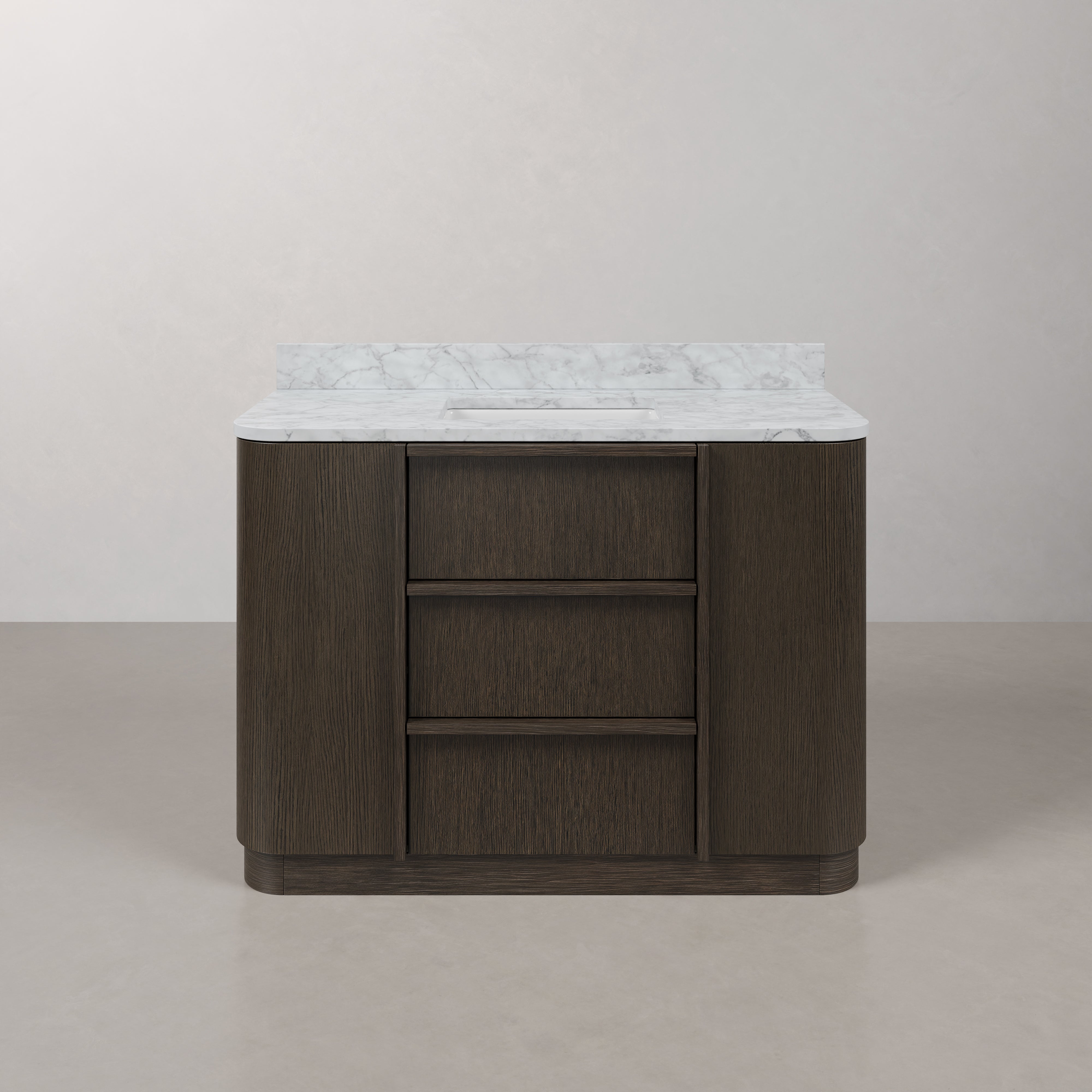 Kingston Luxe OX48CW00CO - 48 in. x 22 in. Bathroom Vanity Single Sink Freestanding with Carrara White Marble Top, Charcoal Oak