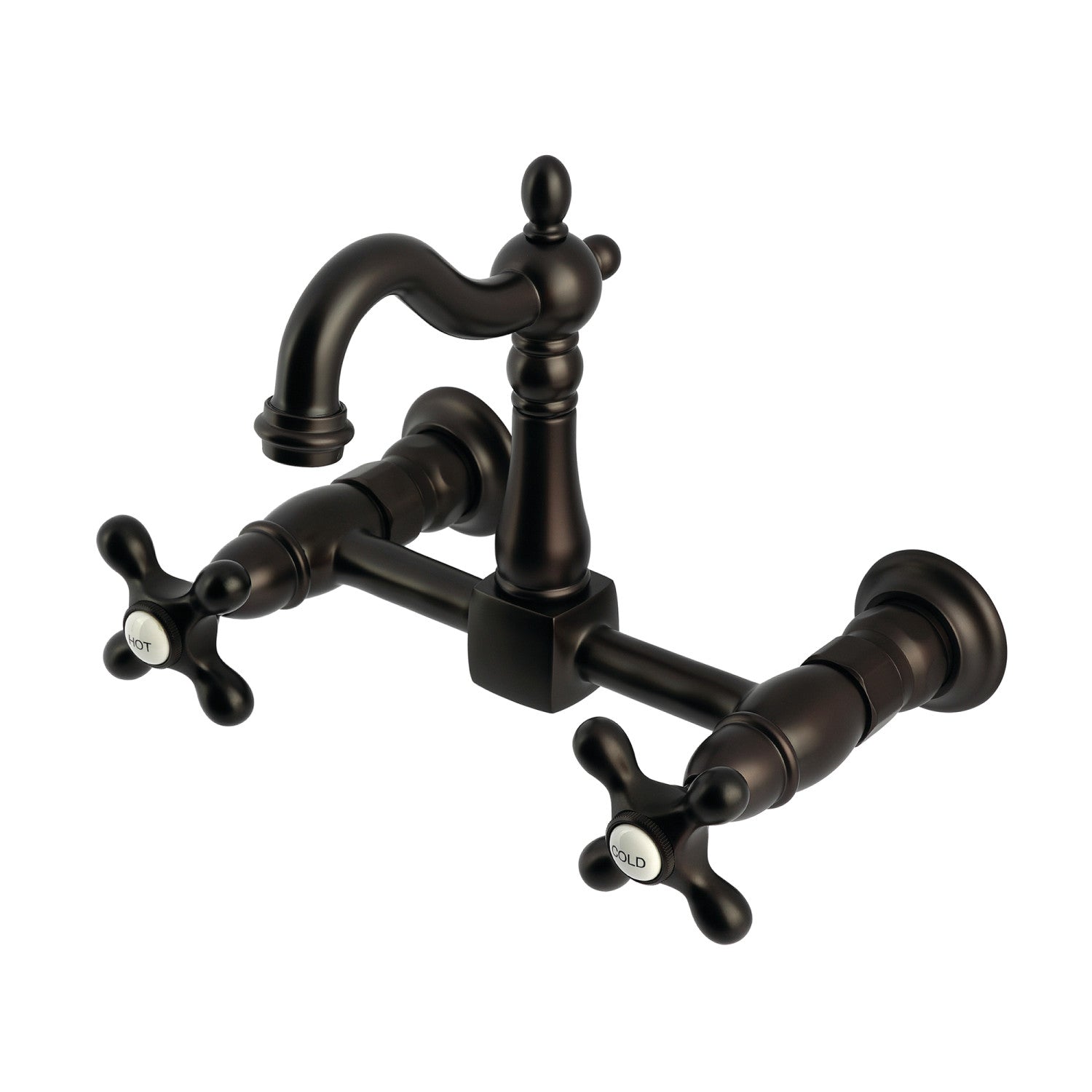 Kingston Heirloom KS2445AX - Robinet de cuisine à deux poignées Heritage 2 trous Wall Mount Bridge, Bronze frotté à l'huile