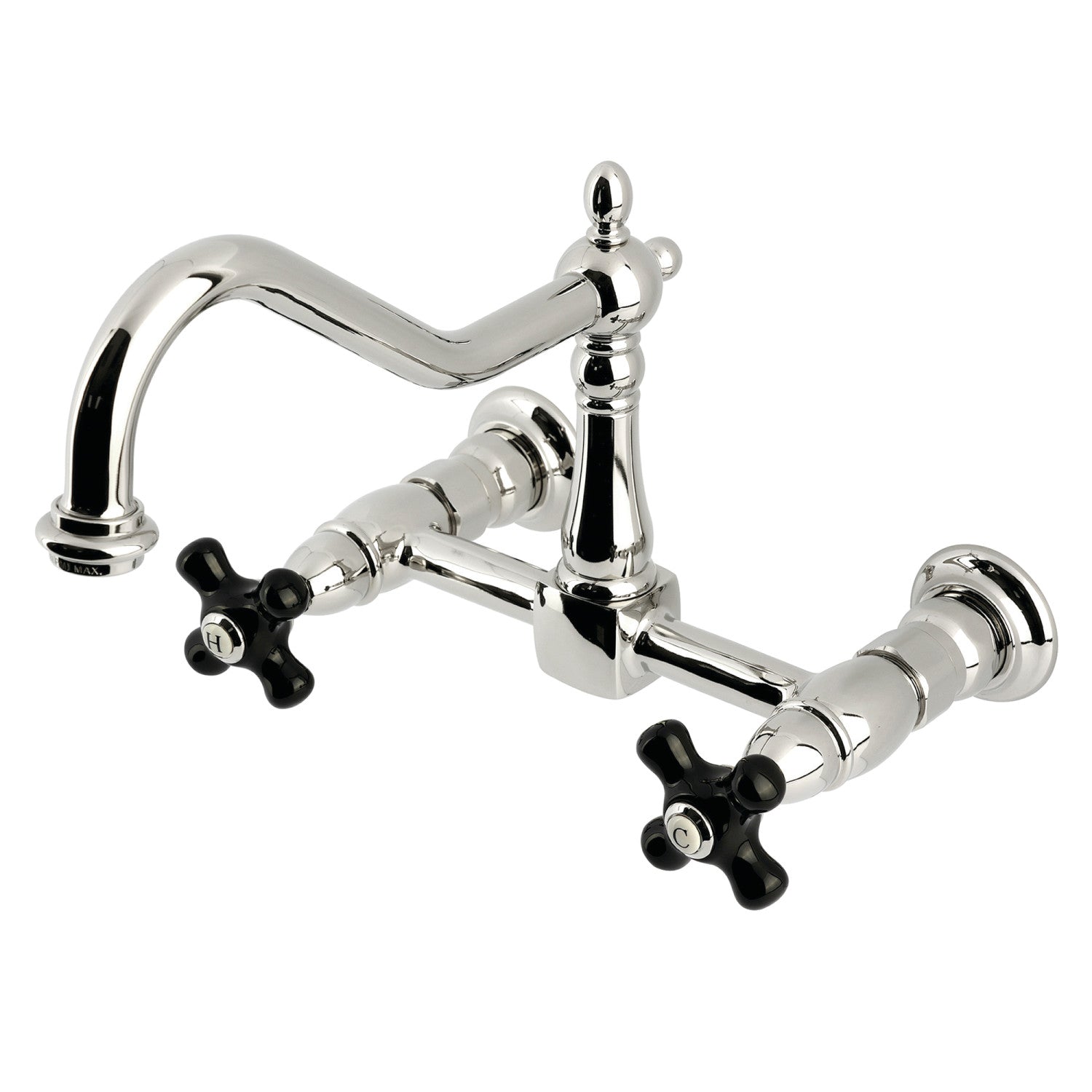Kingston Heirloom KS1246PKX - Robinet de cuisine à deux poignées 2 trous Wall Mount Bridge, nickel poli