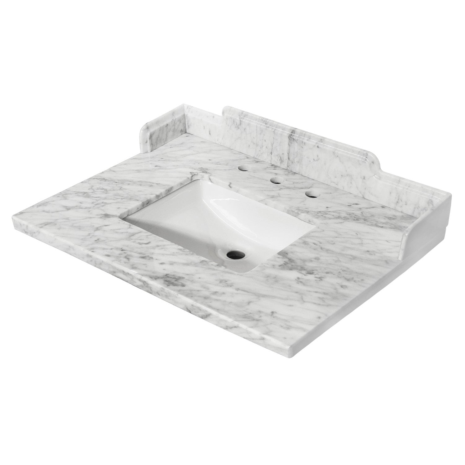 Kingston Heirloom KMS3022M38SQ - Pemberton 30-Inch Carrara Marble Vanity Sink Top (8" Faucet Drillings), Carrara White