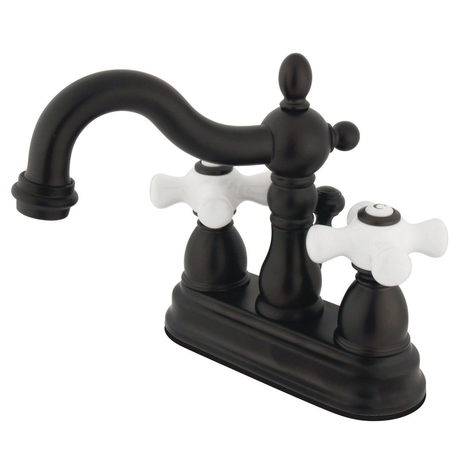 Kingston Heirloom KB1605PX - Heritage Double-Handle 3-Hole Deck Mount 4-Inch Centerset Bathroom Faucet with Pop-Up Drain, Oil Rubbed Bronze