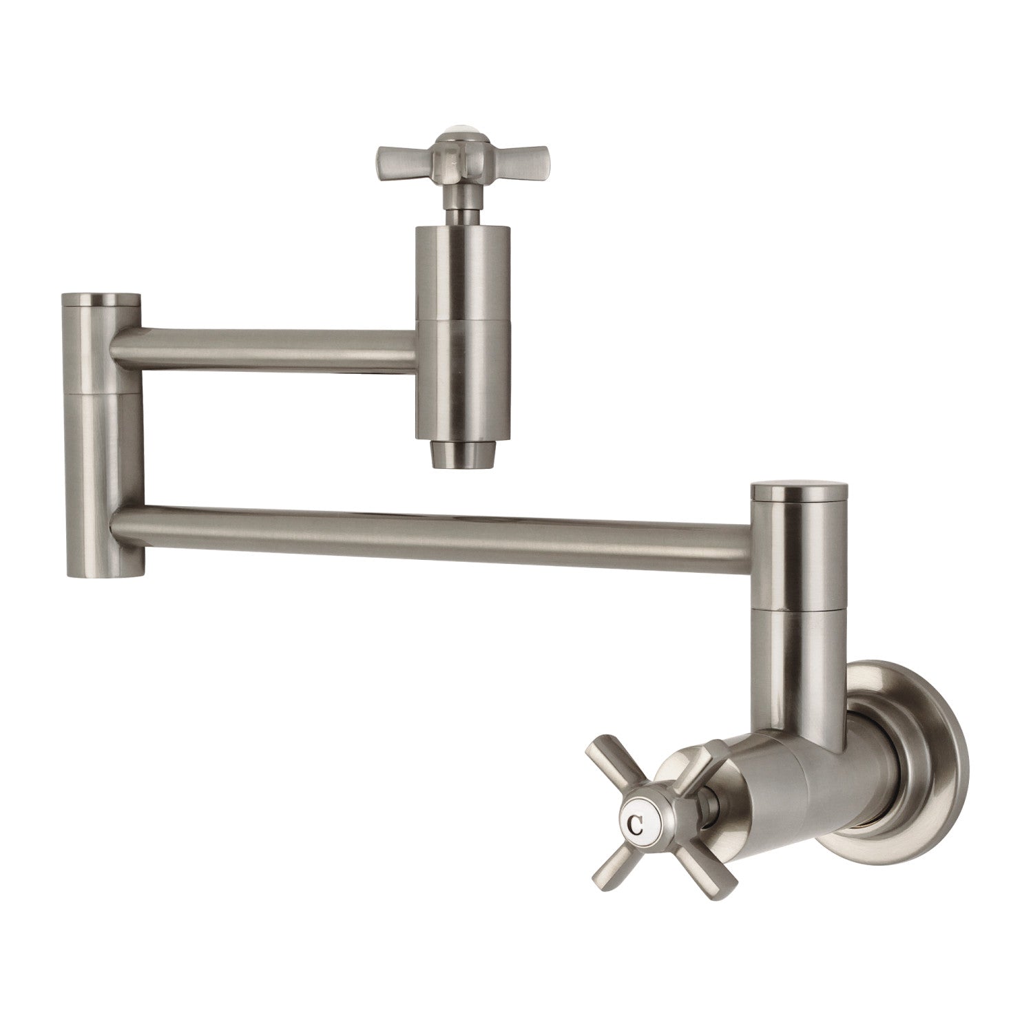 Kingston Sona KS8108ZX - Robinet de remplissage de pot de montage mural à deux poignées Millennium 1 trou, nickel brossé