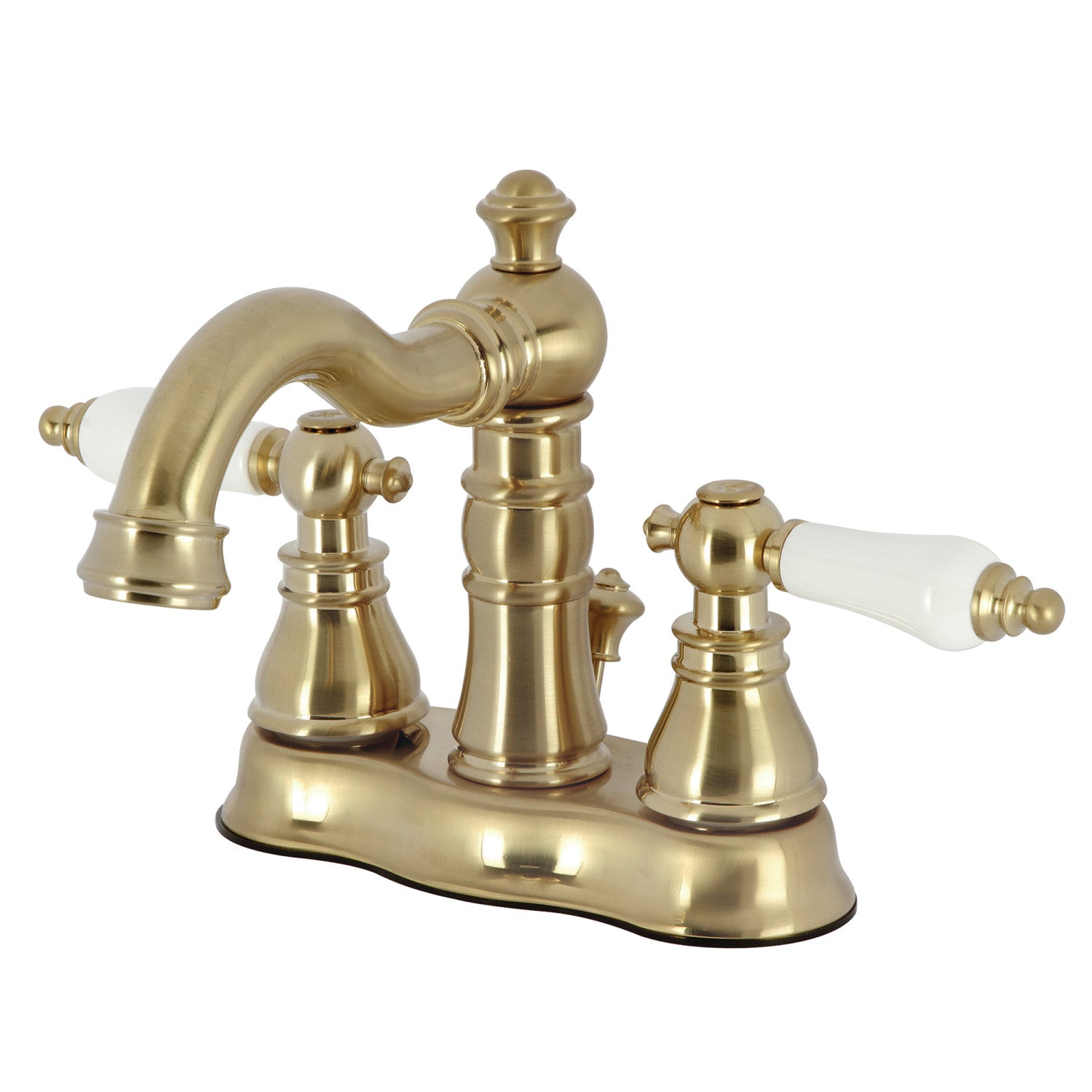 Kingston Heirloom FSC1603APL - American Patriot Double-Handle 3 trous montage sur plage 4-Inch Centerset Robinet de salle de bain avec laiton à tirette, laiton brossé