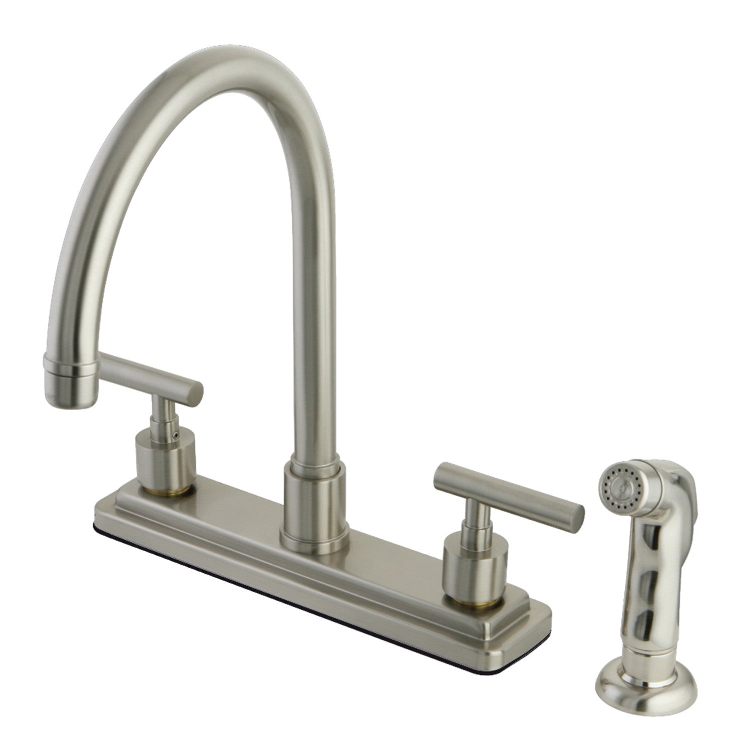 Kingston Sona KS8798CML - Robinet de cuisine à deux poignées 4 trous 8" avec pulvérisateur latéral, nickel brossé