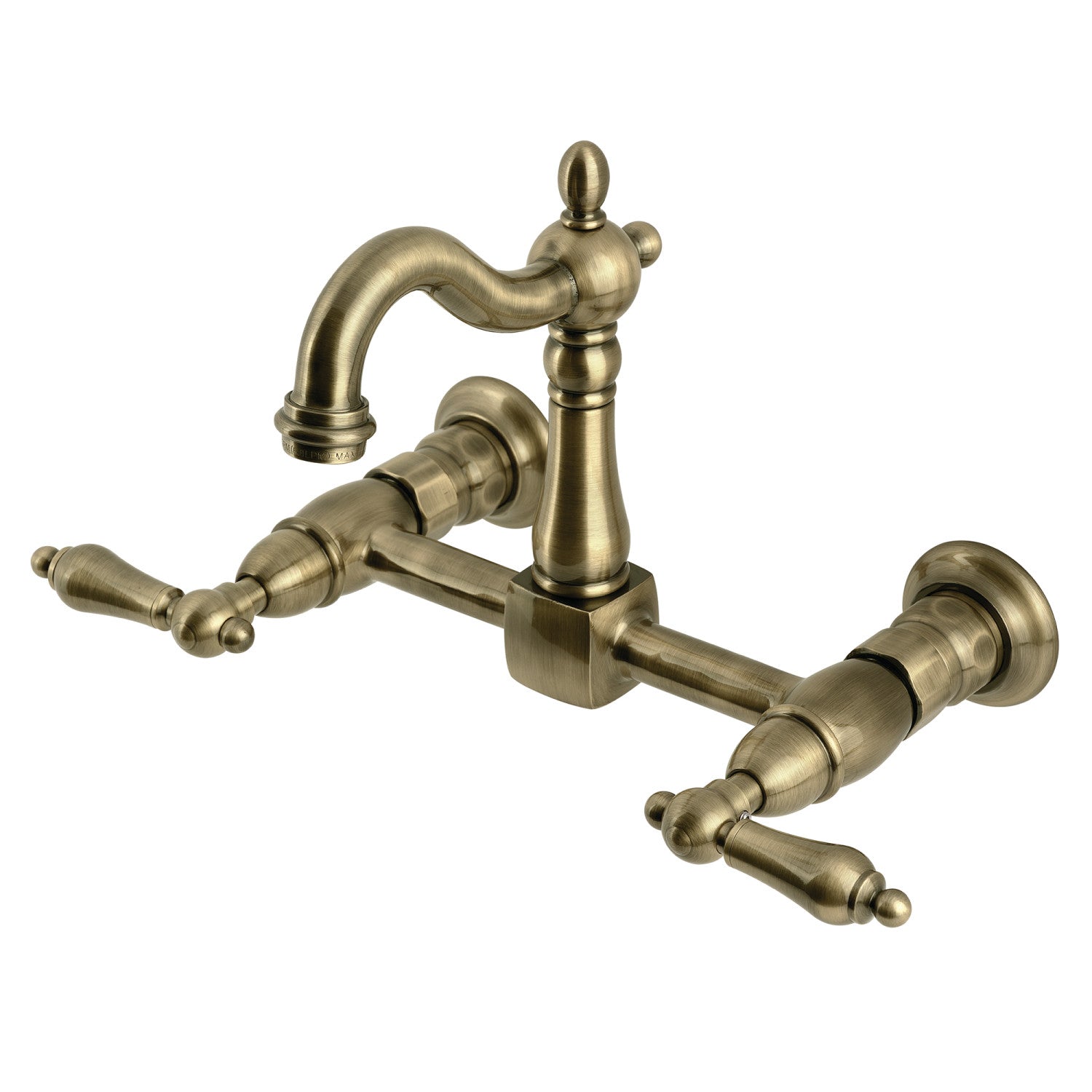 Kingston Heirloom KS2443AL - Robinet de cuisine à deux poignées Heritage 2 trous Wall Mount Bridge, laiton antique