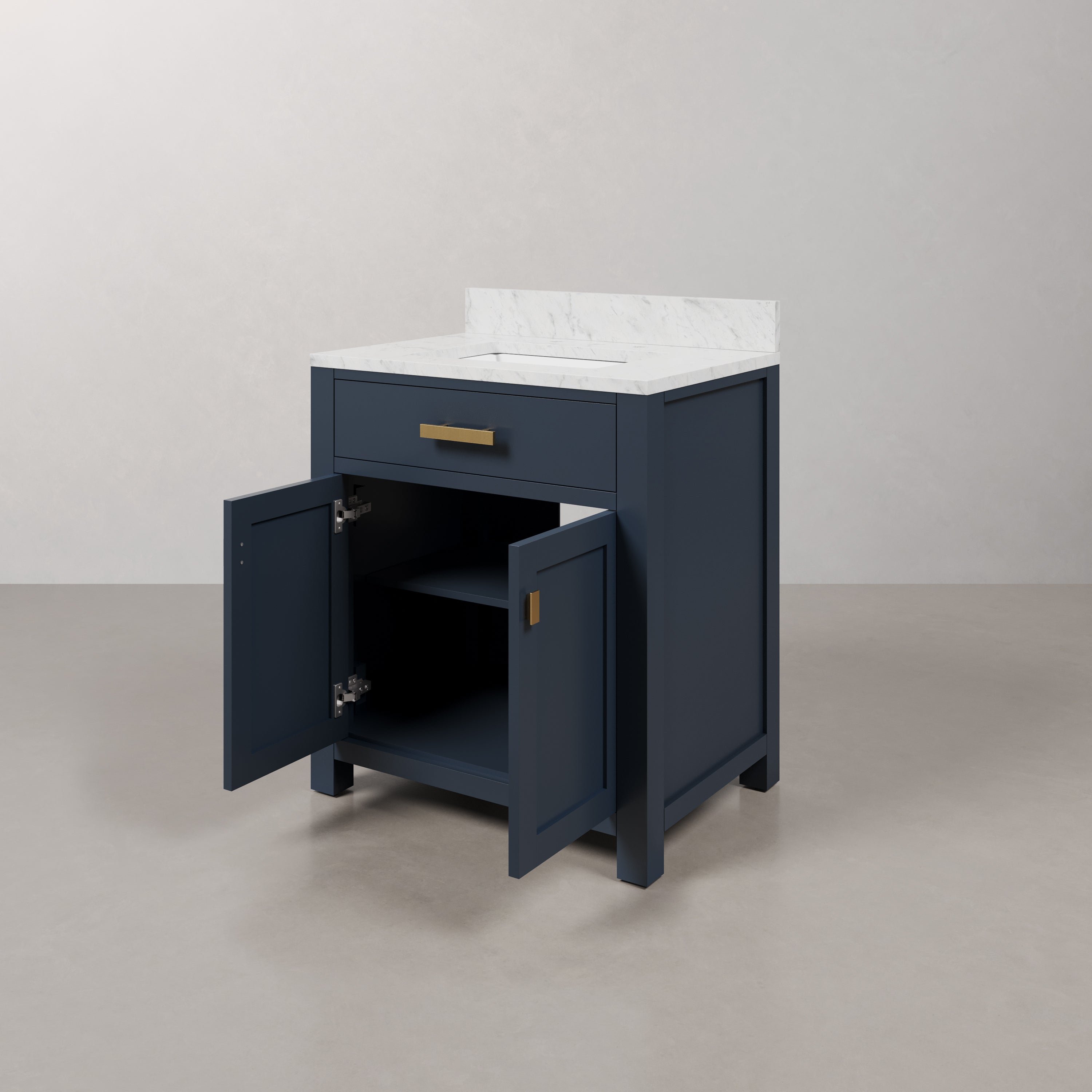 Kingston Luxe MS30CW06MB - 30 in. x 21.5 in. Bathroom Vanity Marble Top in Carrara White and White Basin, Blue