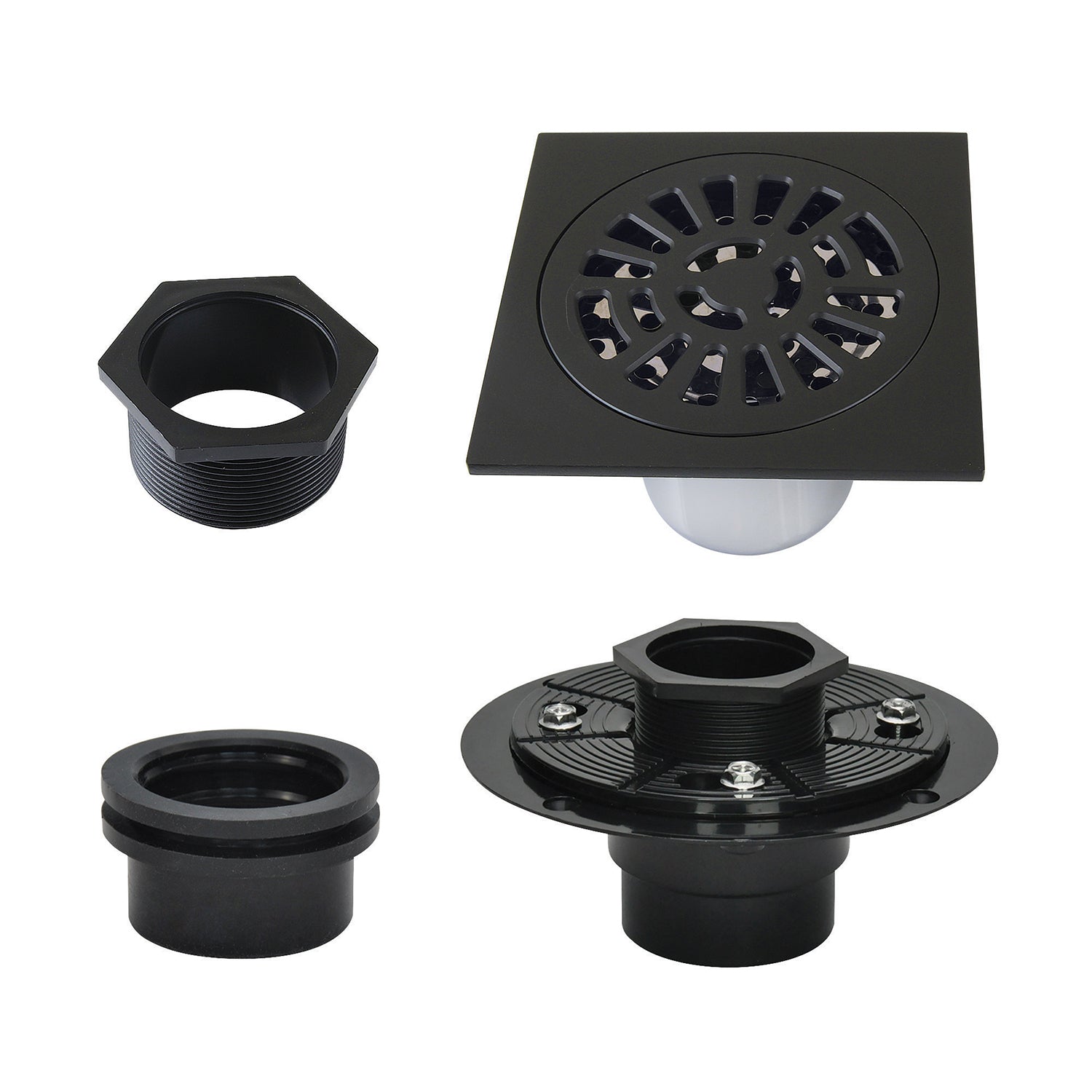 Kingston Watercourse BSFK4267MB 4-Inch Brass Square Grid Shower Drain with Flange, Matte Black