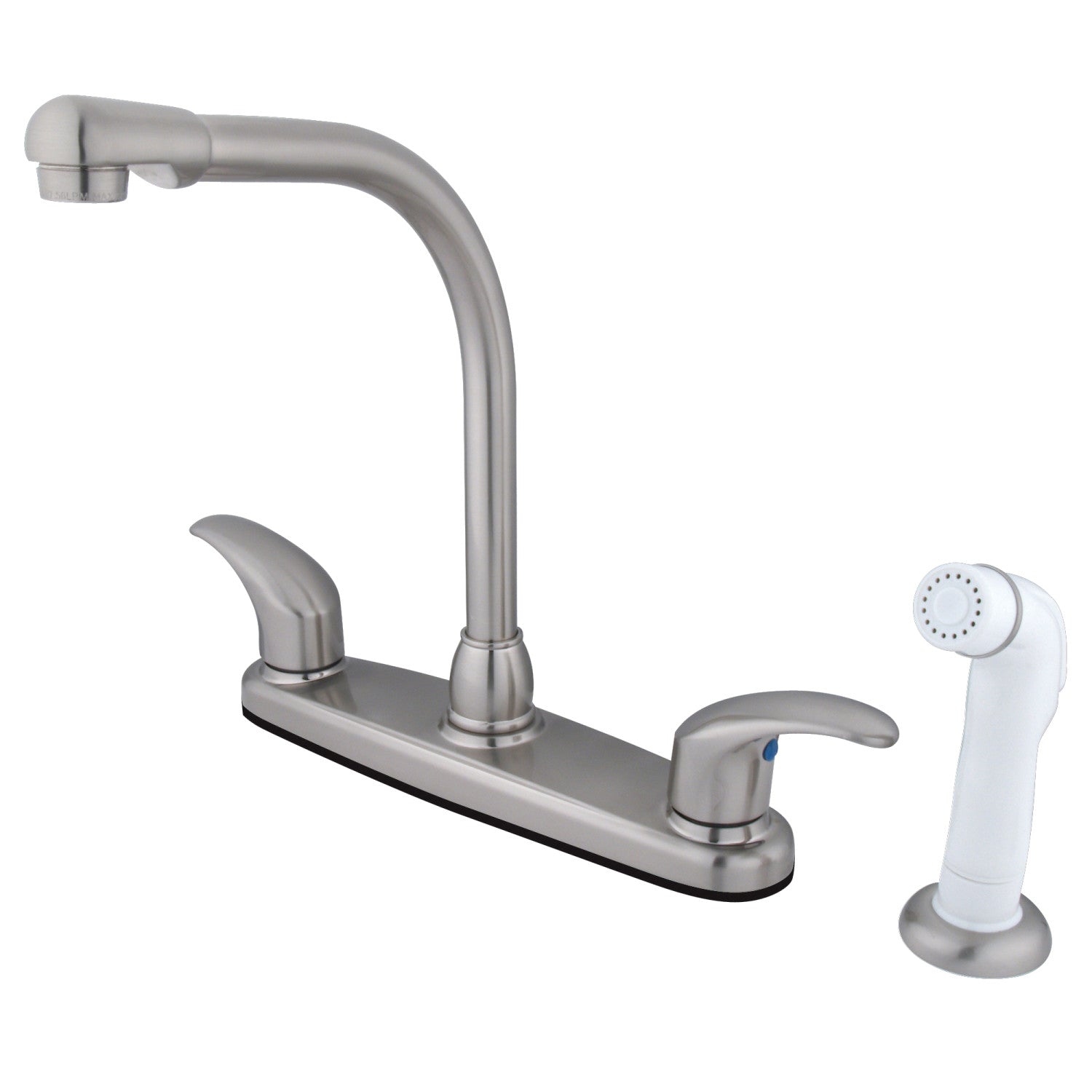 Kingston Legacy FB718LL Robinet de cuisine à deux poignées 4 trous 8" avec pulvérisateur latéral, Nickel brossé