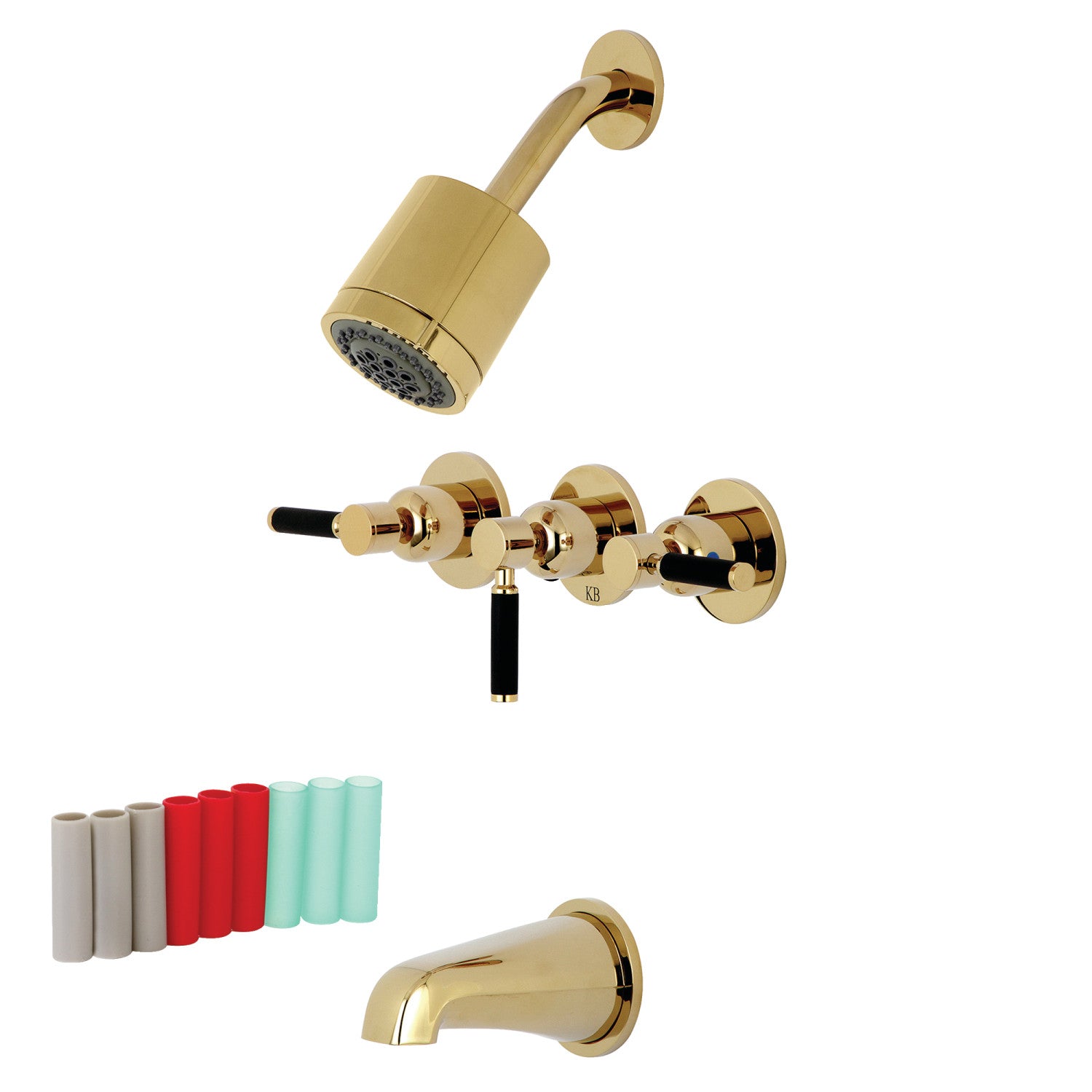 Kingston Sona KBX8132DKL - Robinet de baignoire et de douche à triple poignée Kaiser, laiton poli