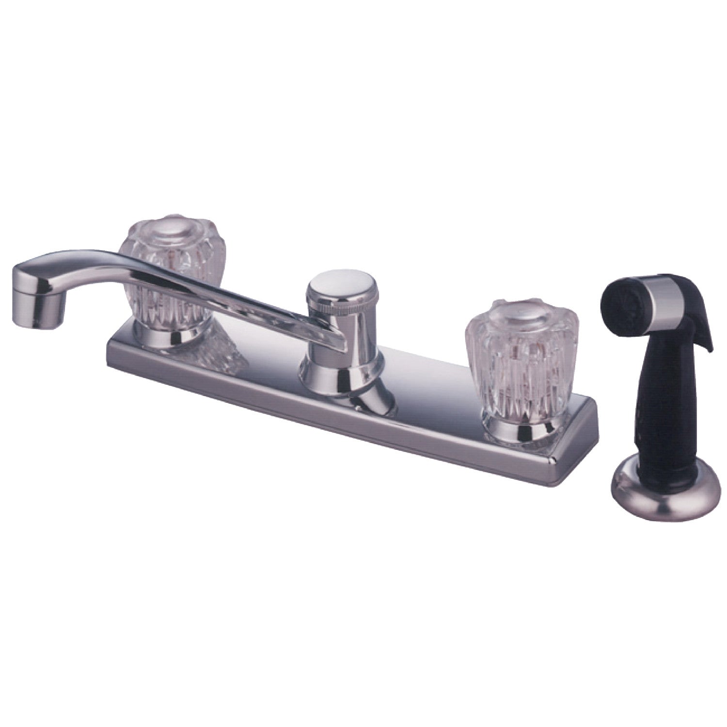Kingston Americana KB122 Robinet de cuisine à deux poignées 4 trous 8" Centerset avec pulvérisateur latéral, chrome poli