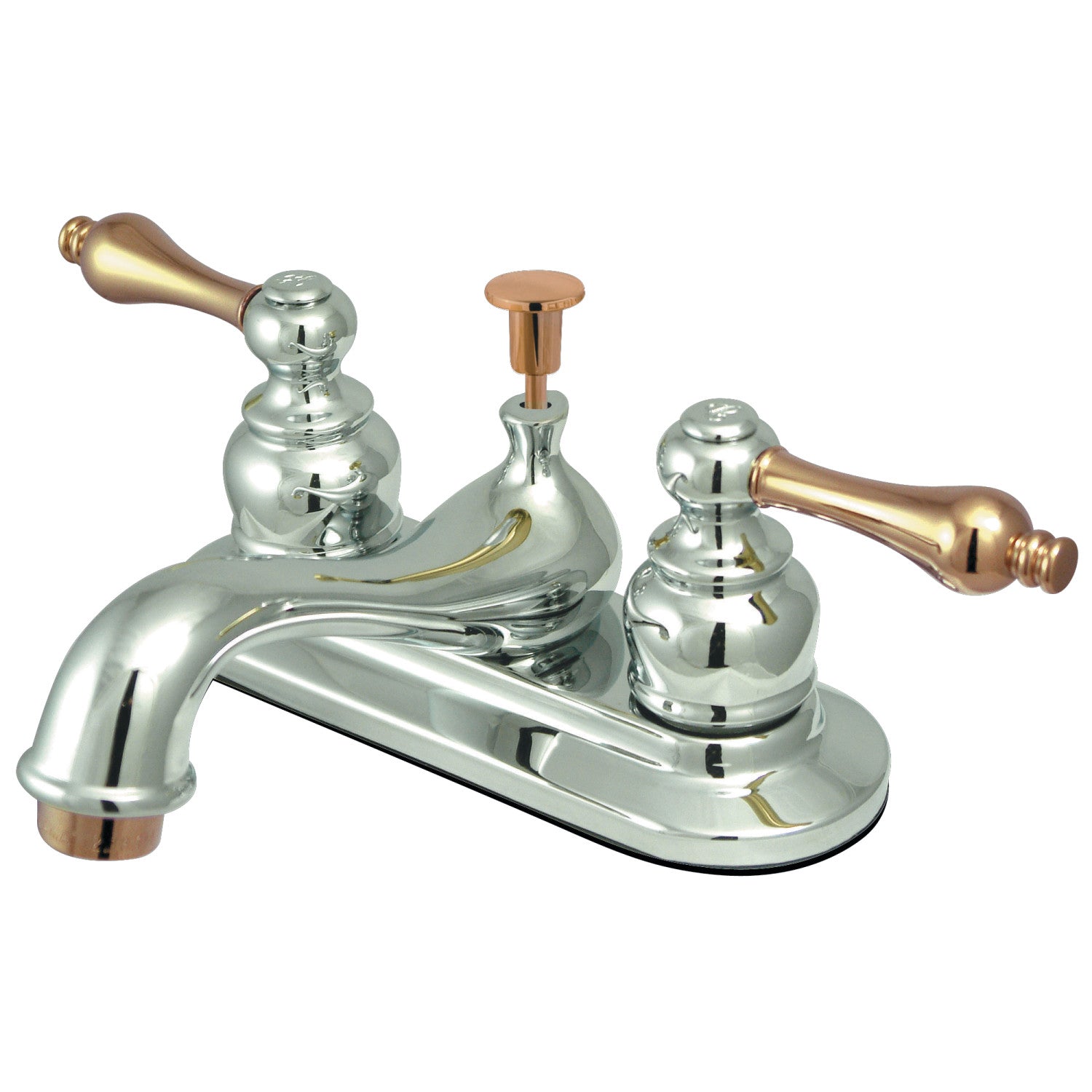 Kingston Heirloom GKB604AL - Restoration Double-Handle 3 trous montage sur plage 4-Inch Centerset Robinet de salle de bains avec drain à tirette, poli Chrome / laiton poli